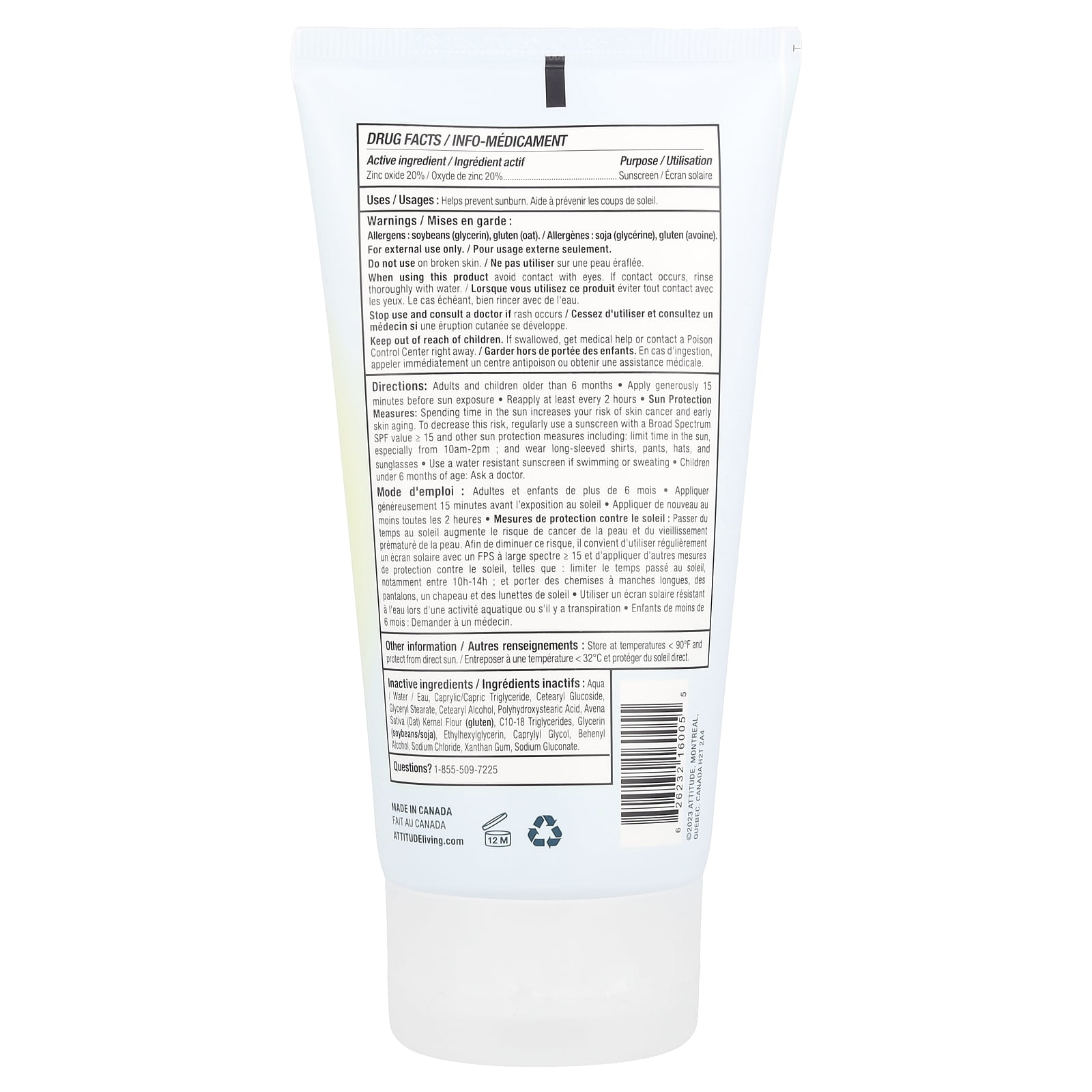 ATTITUDE Sensitive Skin Mineral Sunscreen, Broad Spectrum SPF 30, Fragrance Free (5.2 oz) xd1ci