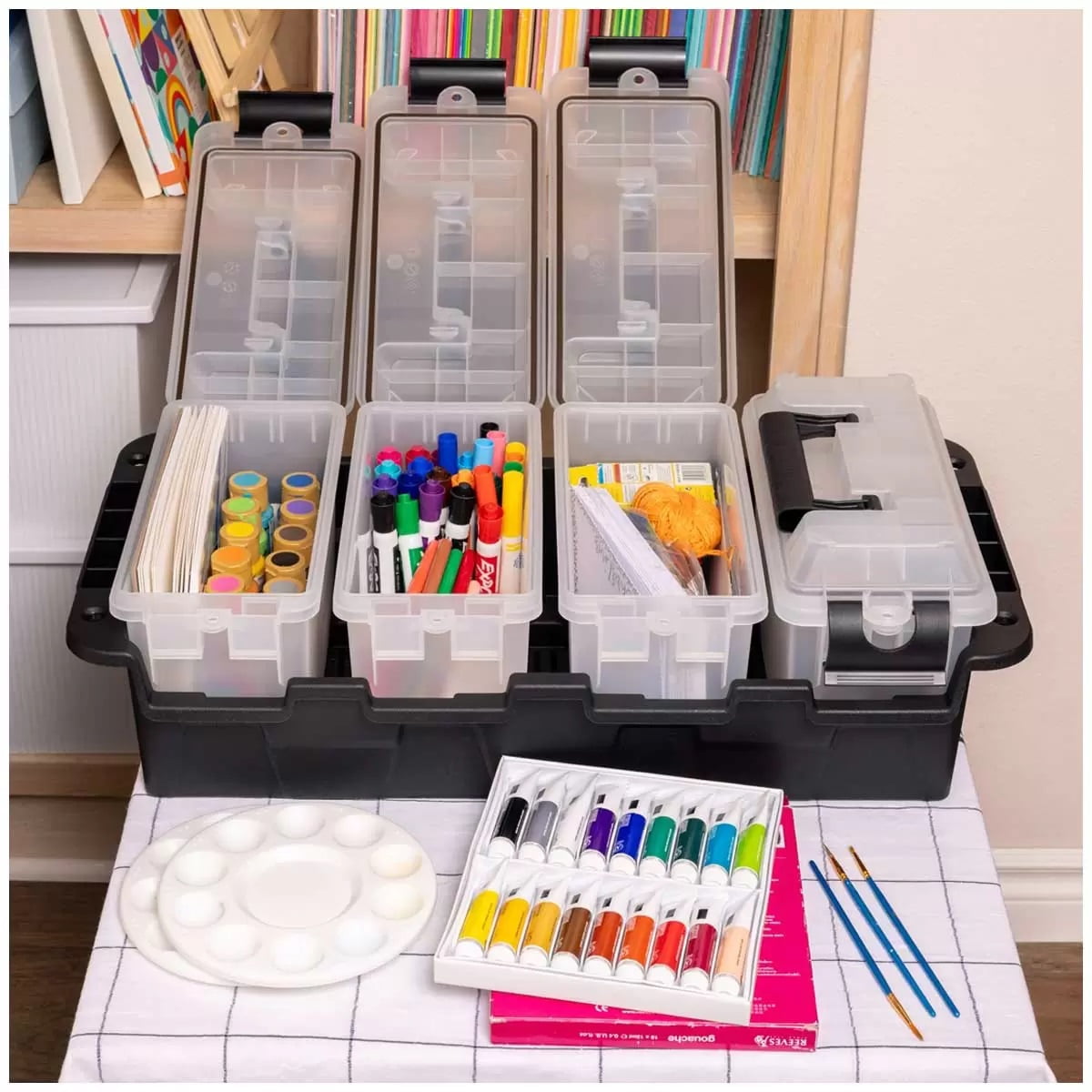 Greenmade Stackable Storage Box Set (Black/Clear, 7.5 in. H x 11.65 in. W x 24 in. D) oy776