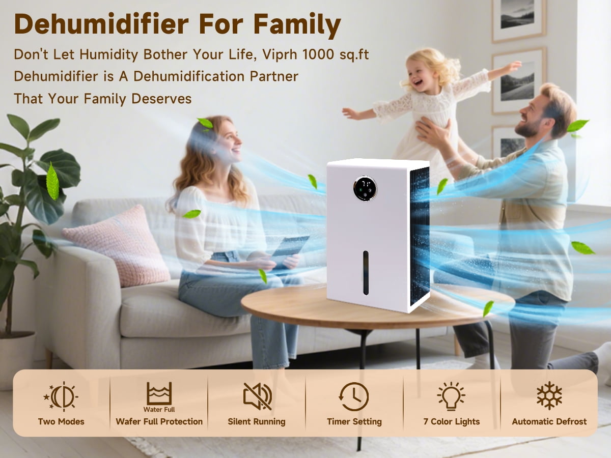 Topteng Dehumidifier for Home, Quiet Portable Air Dryer with LED Touch Screen and 7-Color Ambient Light (White, 120 oz) iqgjl