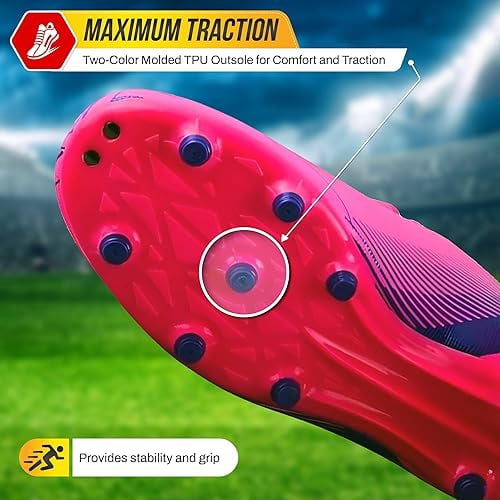 Vizari Ranger Firm Ground Soccer Cleats for Kids, Durable Lightweight Athletic Shoes (Pink/Purple, 13.5) ec3po