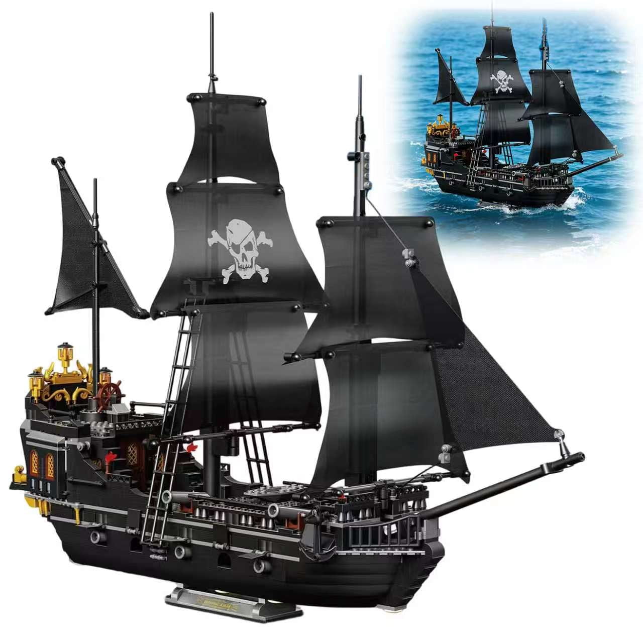 StarMart Black Pearl Pirate Ship Building Blocks Set, Detailed Model Construction Kit for Kids and Adults (Black, 1424 Pieces) e4v2j