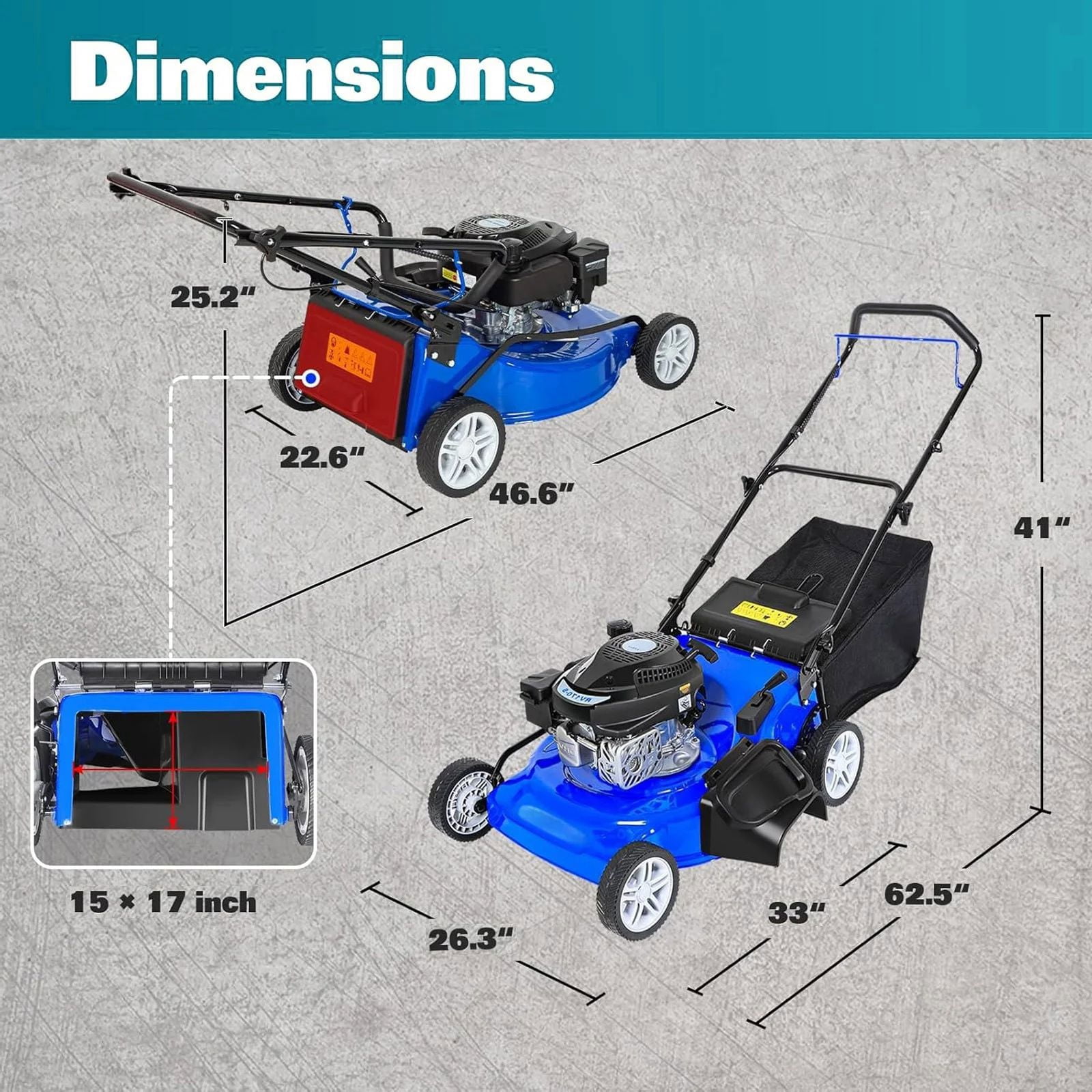 ANLIBATT 21-Inch Gas Push Lawn Mower (201cc 4-Cycle Engine, 3-in-1 Mulching & Bagging, Blue, 21 in) ji1d3