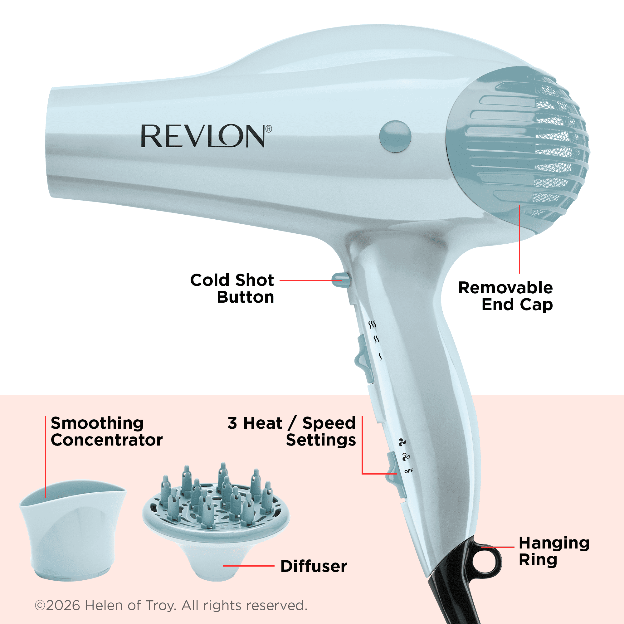Revlon Ionic Volume Booster Hair Dryer with Diffuser and Concentrator (Blue Silver, 1875W) ft886