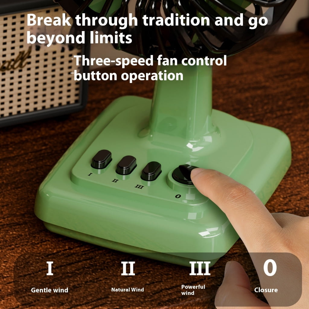 ATALRPOU Retro Alloy Mini Desk Fan, Portable USB Rechargeable Desktop Fan with 3 Speeds (Green, 6 in) 53xc1