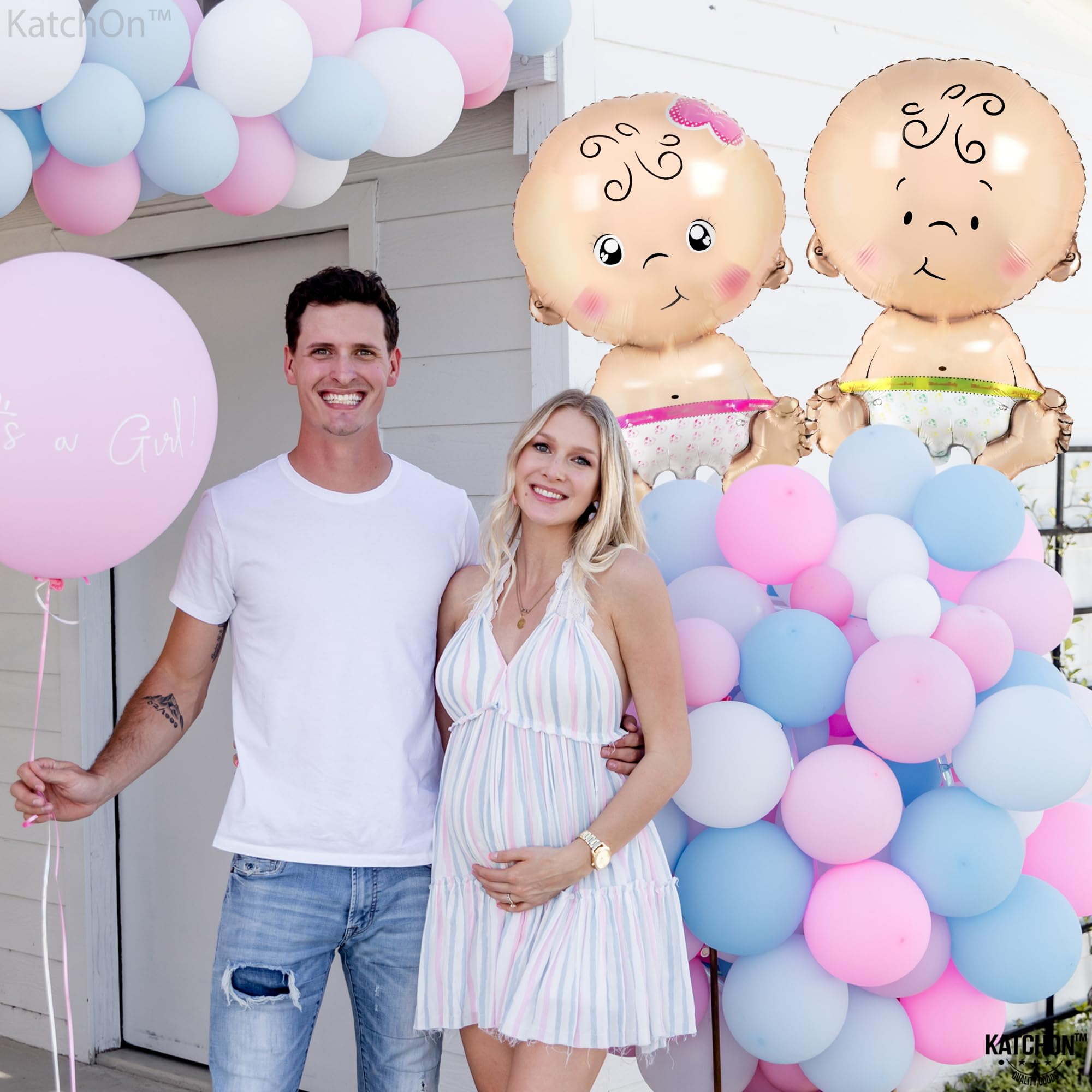 KatchOn Baby Gender Reveal Balloon Set (Blue and Pink, 32 in, Pack of 2) 8l5x9