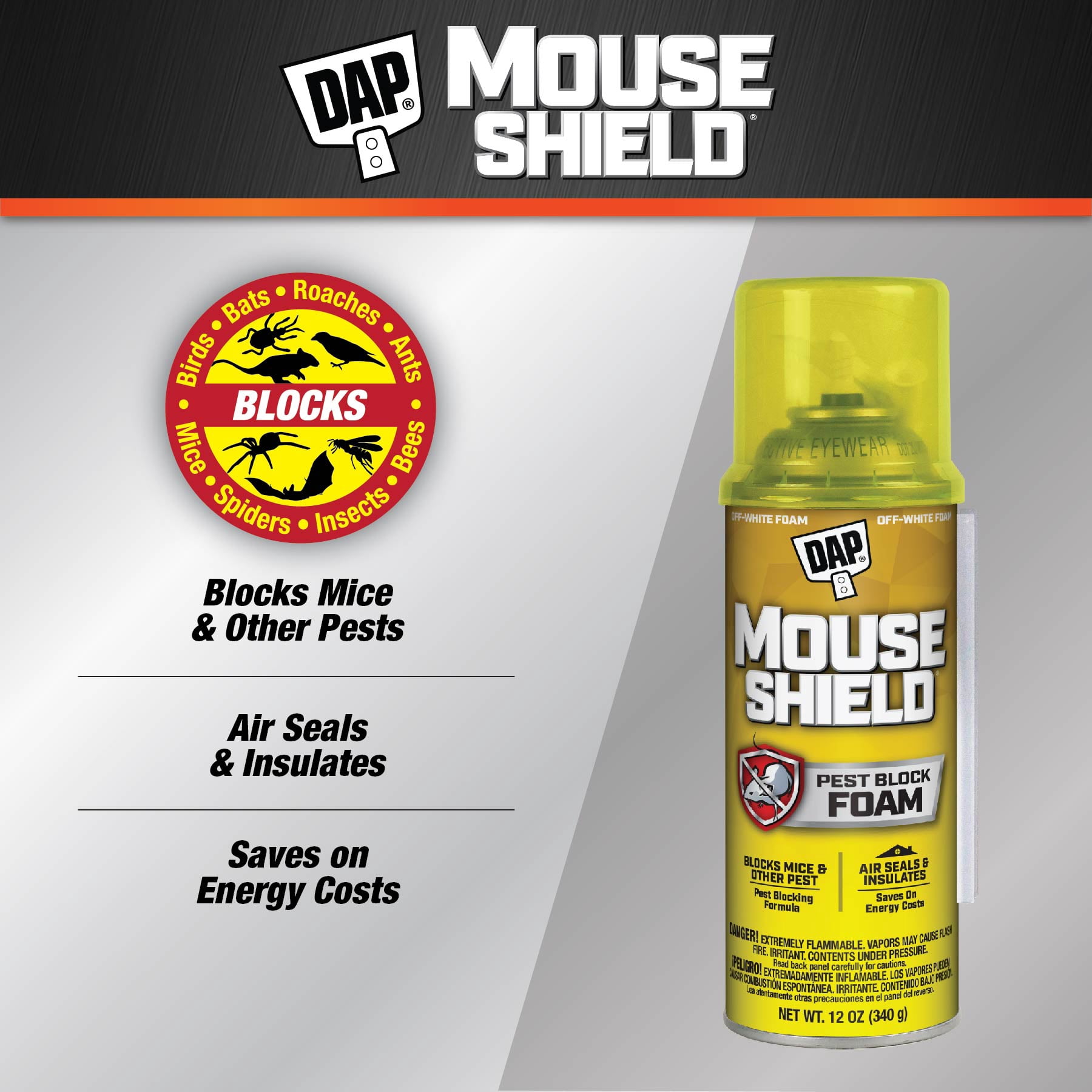 DAP Mouse Shield Foam Sealant and Blocker, Pest-Resistant Gap Filler (Off White, 12 oz) 2gcxe