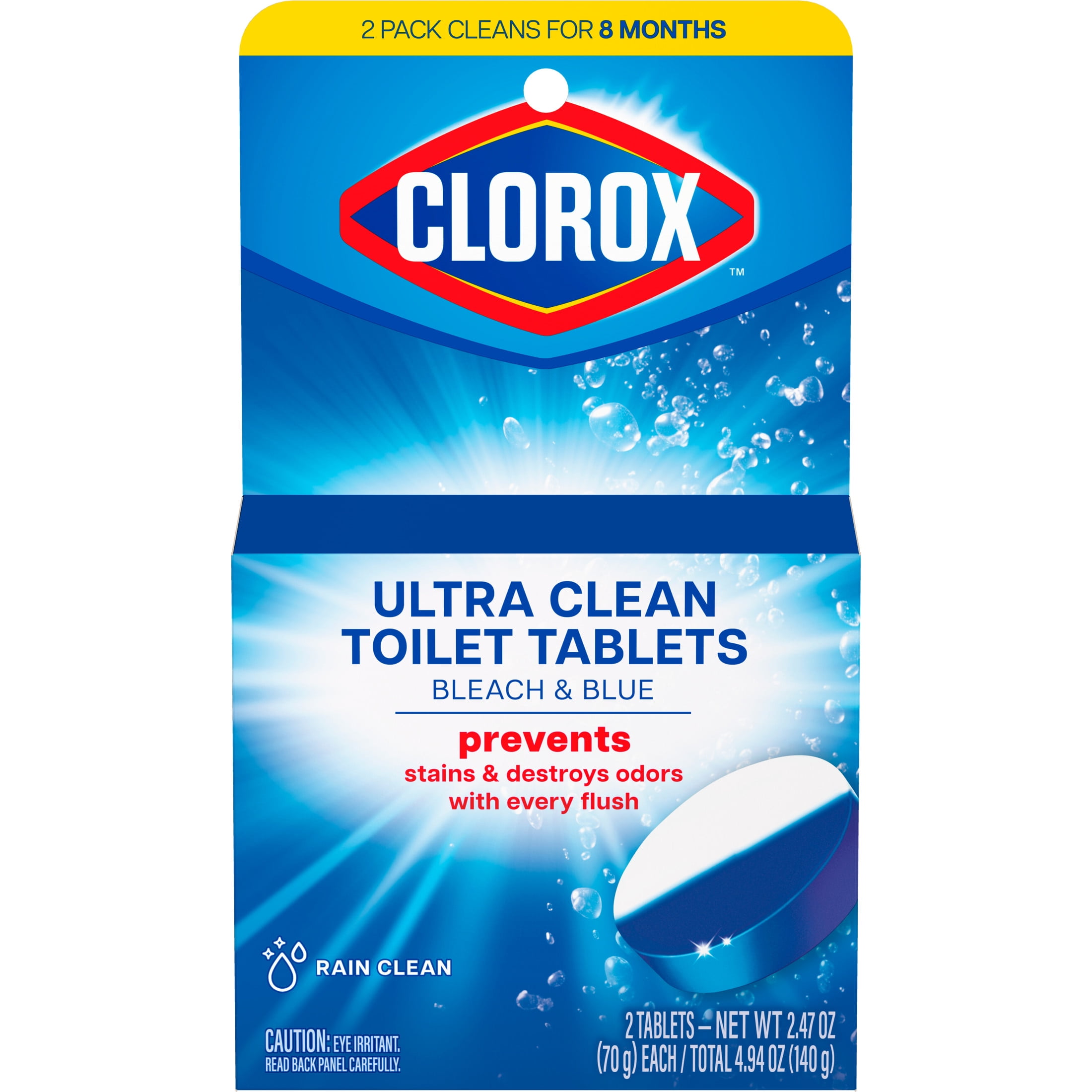 Clorox Bleach and Blue Toilet Bowl Cleaner Tablets, Rain Clean (Blue, 12 Count) f1hoo