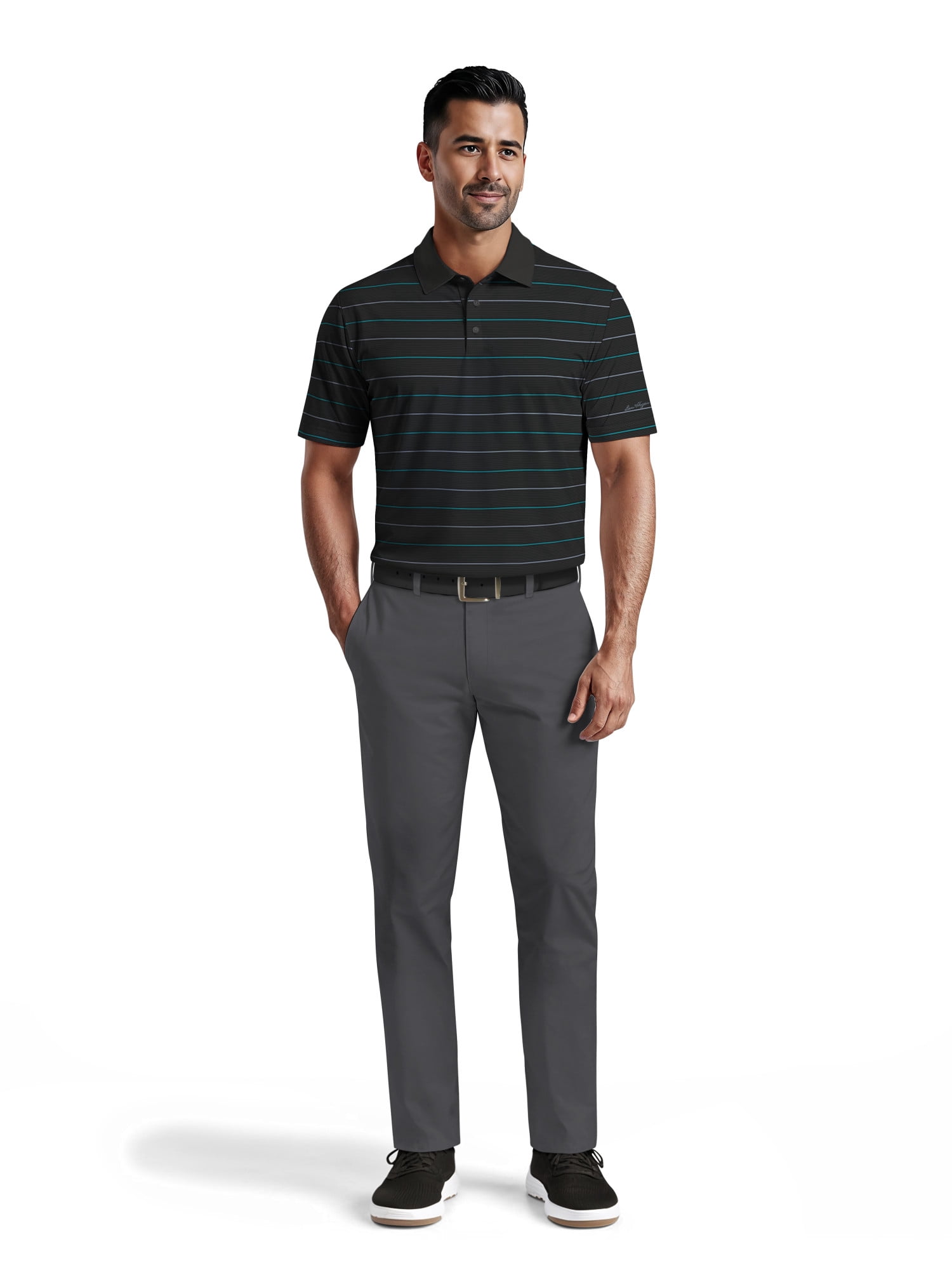 Ben Hogan Men's Performance Multi-Colored Stripe Short Sleeve Polo Shirt (Black, XL) v5jhh