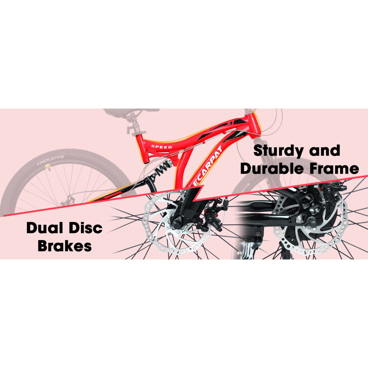 Dcmisas 26-Inch Mountain Bike, 21-Speed Full Suspension Steel Frame with Dual Disc Brakes (Red, 26 in) bi3ug