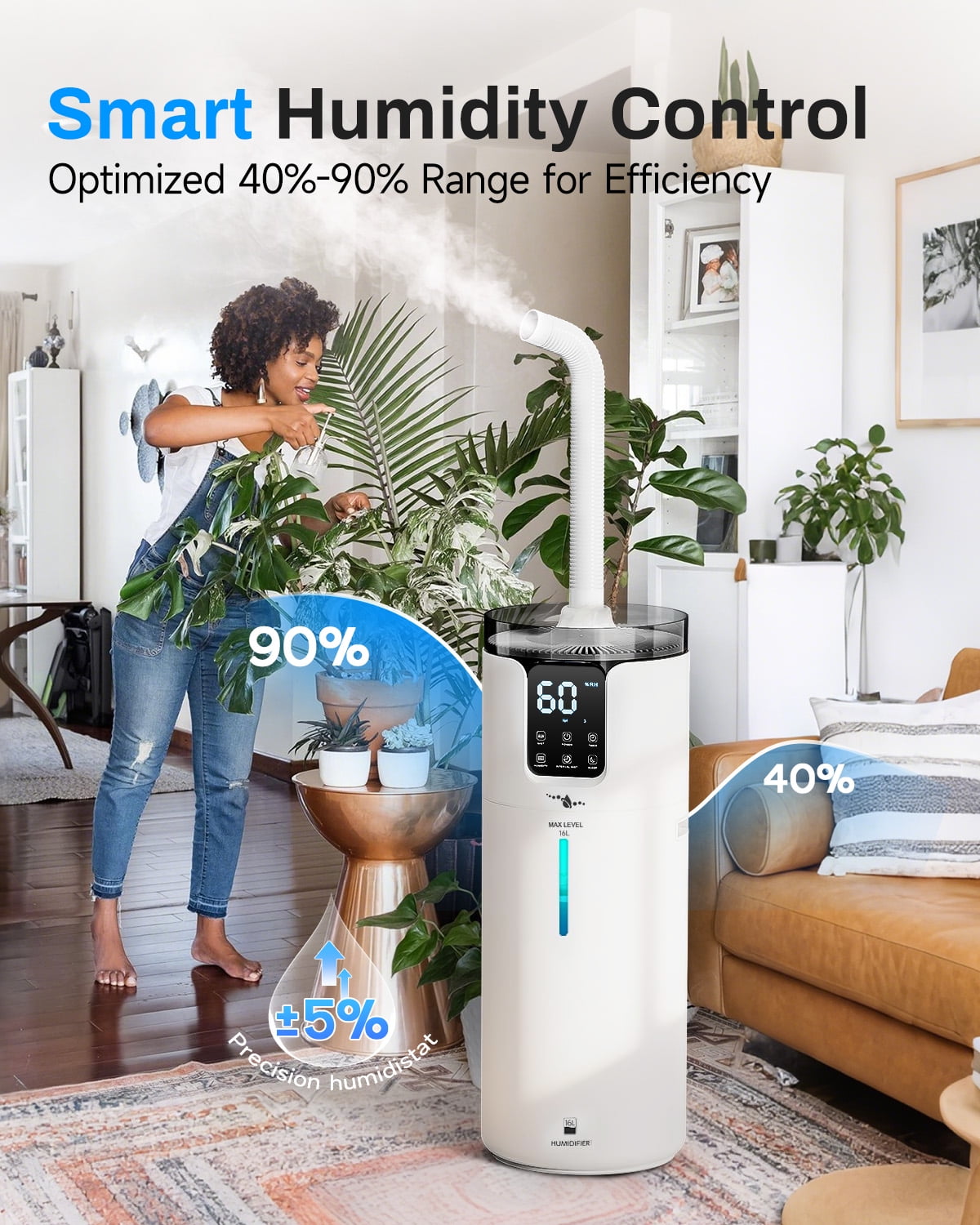 Lacidoll Smart Ultrasonic Cool Mist Humidifier for Large Rooms (White, 4.2 gal) 57i6l