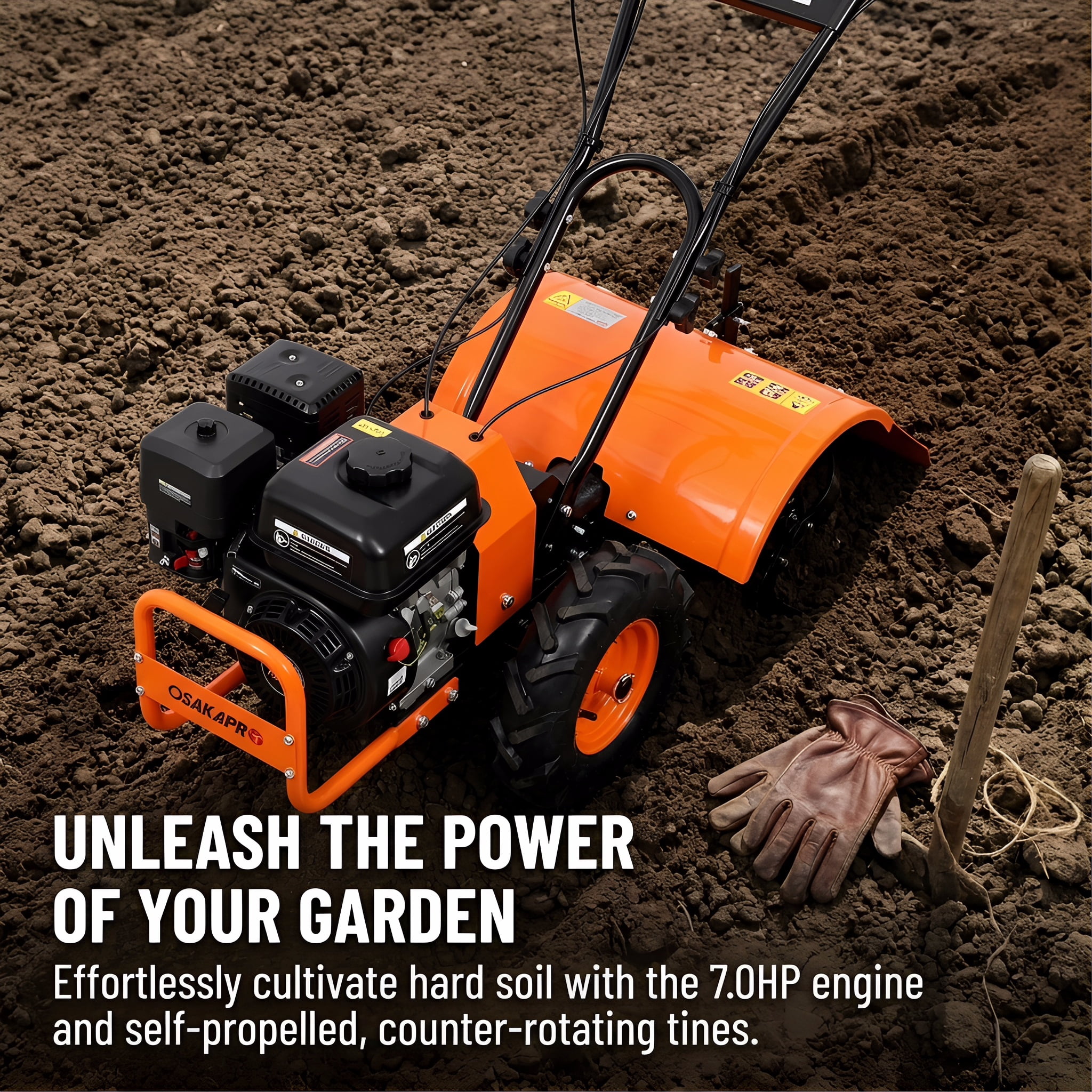 OTTO Heavy Duty Rear Tine Tiller 212cc Gas Powered Cultivator (20 in W x 8 in D, 13 in Tires) 0tgca