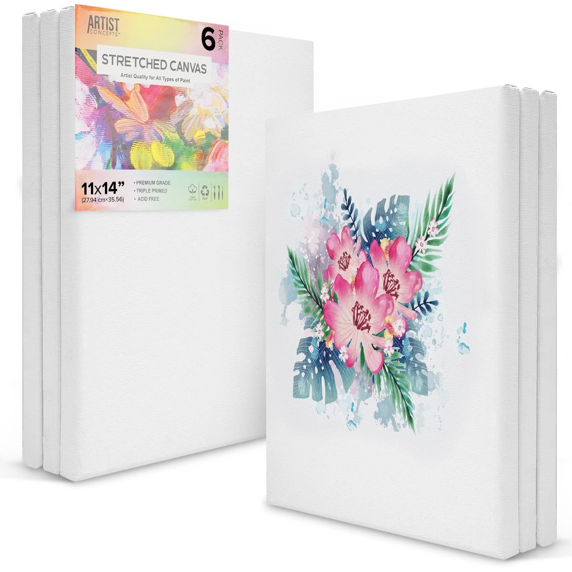 Artist Concepts Pre-Stretched Blank Canvas Frames for Painting and Crafts (White, 11 in x 14 in, 6 Pack) wrftg