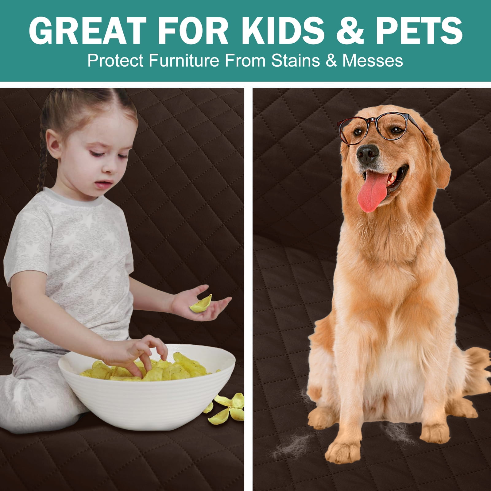 SANMADROLA Reversible Sofa Cover Water Resistant Furniture Protector for Pets and Kids (Brown, 66 in) 5wy7s