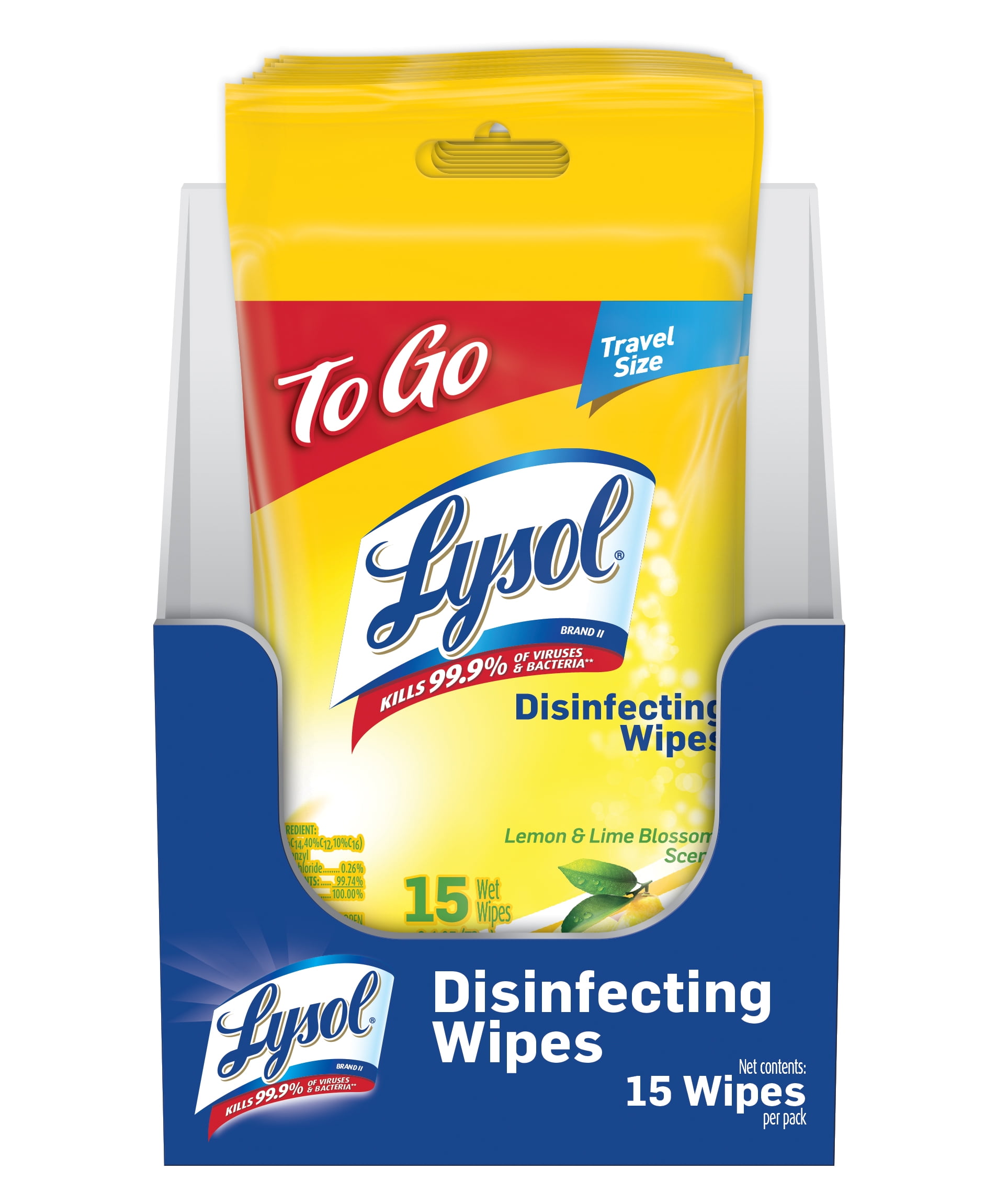 Lysol Disinfectant Wipes, Lemon and Lime Blossom Scent, Travel-Friendly Cleaning (15 Count) hx27r