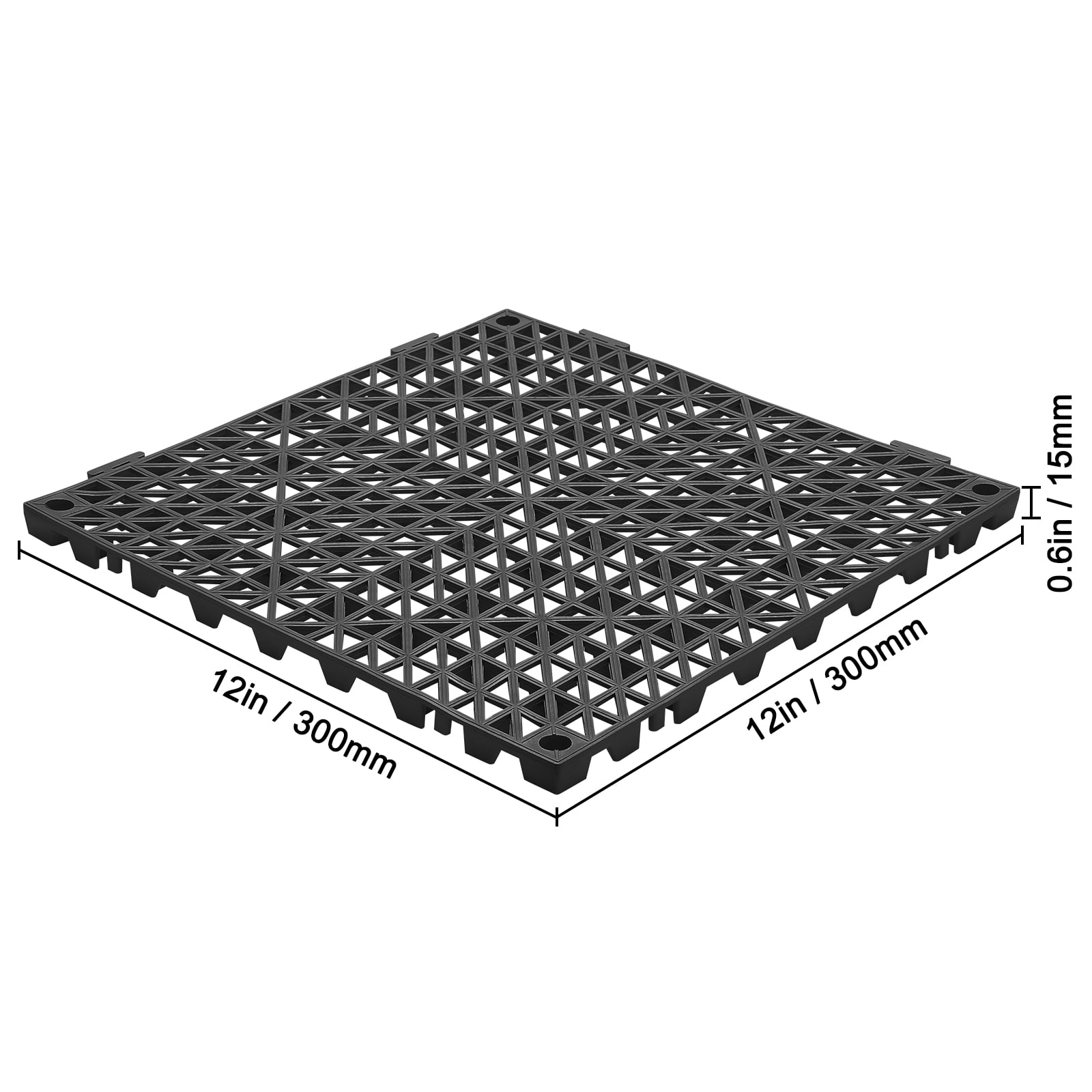 SKYSHALO Interlocking Floor Mats Waterproof Non-Slip PVC Tiles (Black, 50 Piece, 12 in x 12 in) elmli