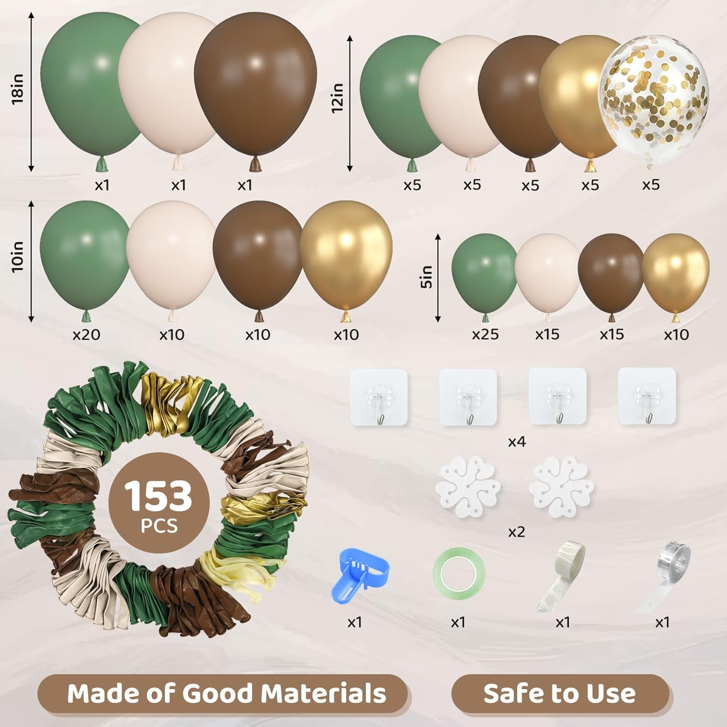 Chicada 153pcs Sage Green and Brown Balloon Garland Arch Kit (Sage Green, 153 Pieces) 2w02o