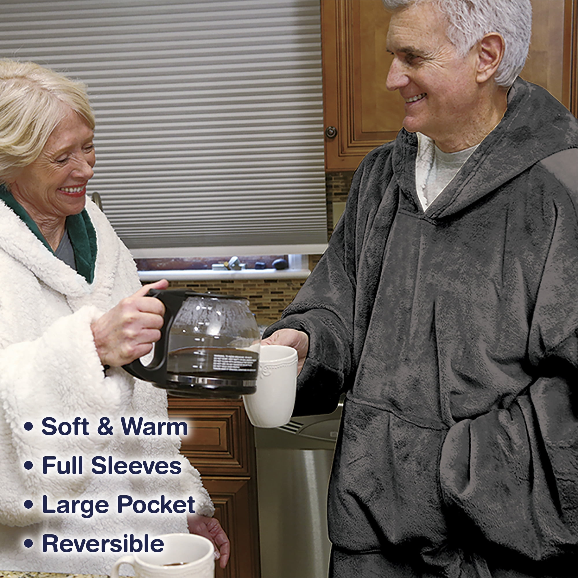 Huggle Wearable Blanket Hoodie, Ultra Plush Oversized Fleece Sweatshirt (Grey, One Size) fu7d0
