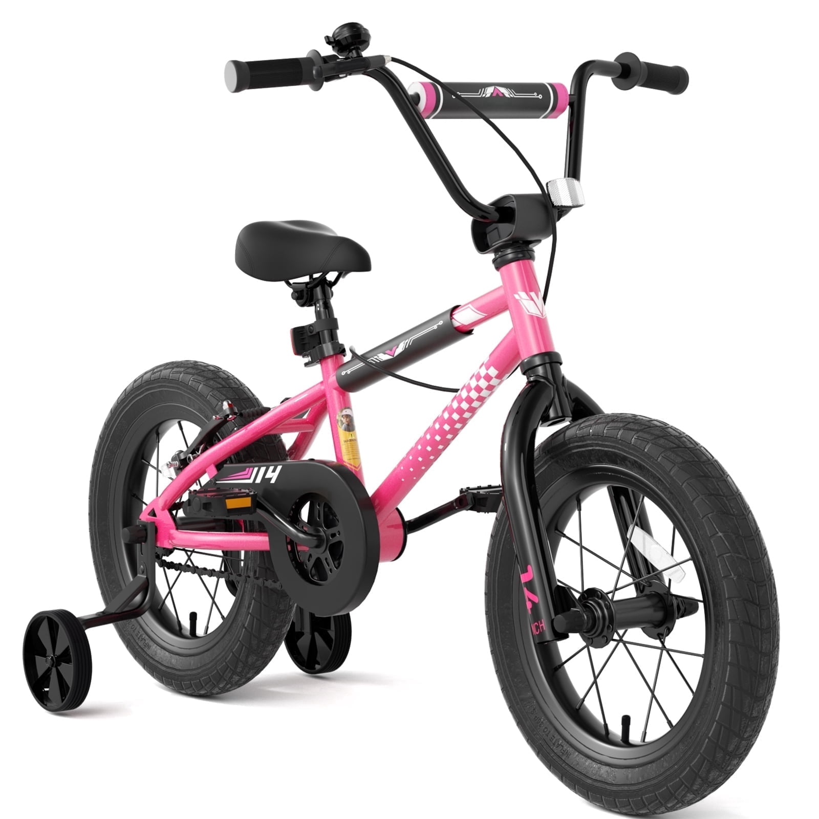 XJD BMX Style Kids Bike with Training Wheels and Coaster Brake (Pink, 16 in) 0wl5z