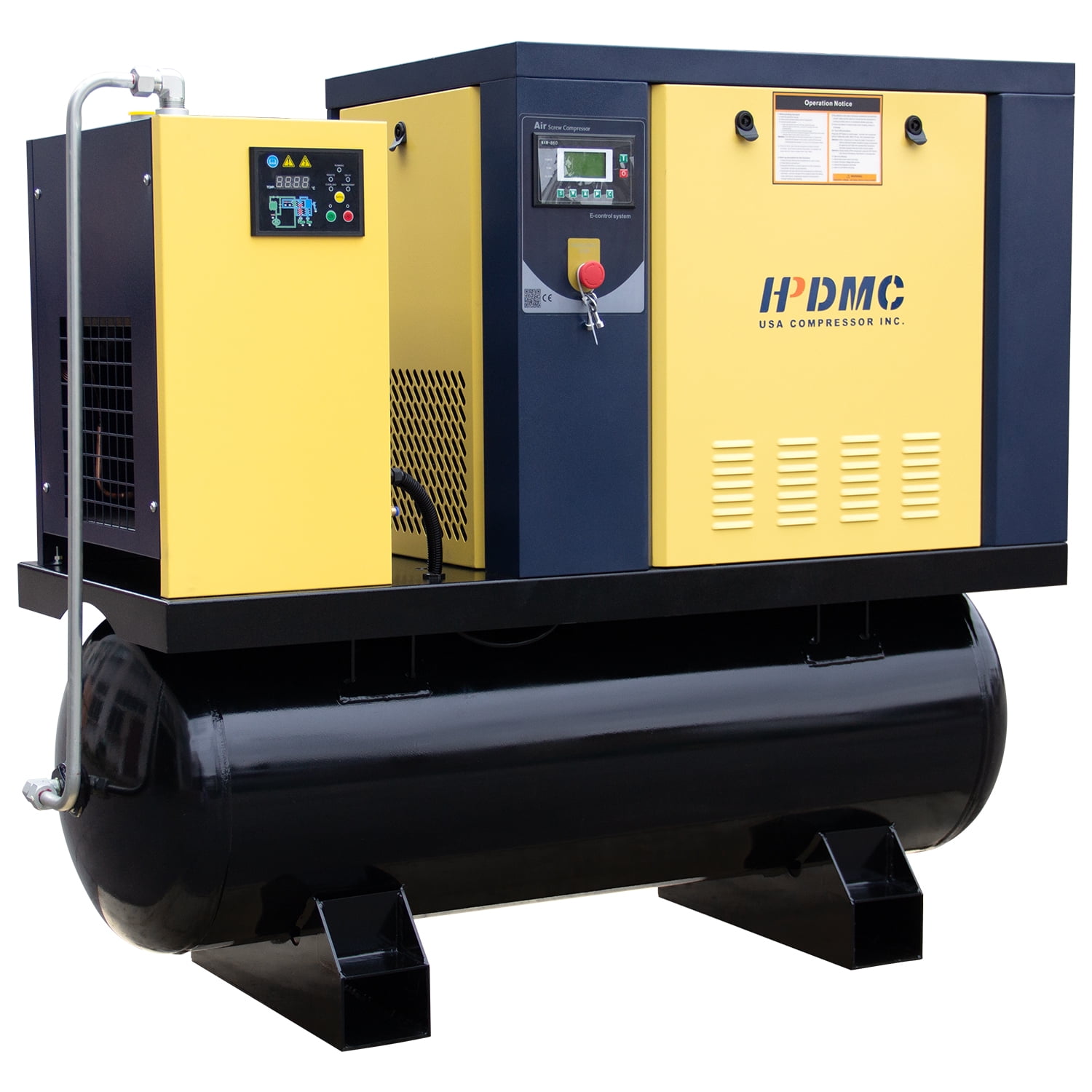 HPDMC 10HP Rotary Screw Air Compressor System with 80 Gal ASME Tank, Refrigerated Dryer & Line Filter (Yellow, 80 Gal) sigc5