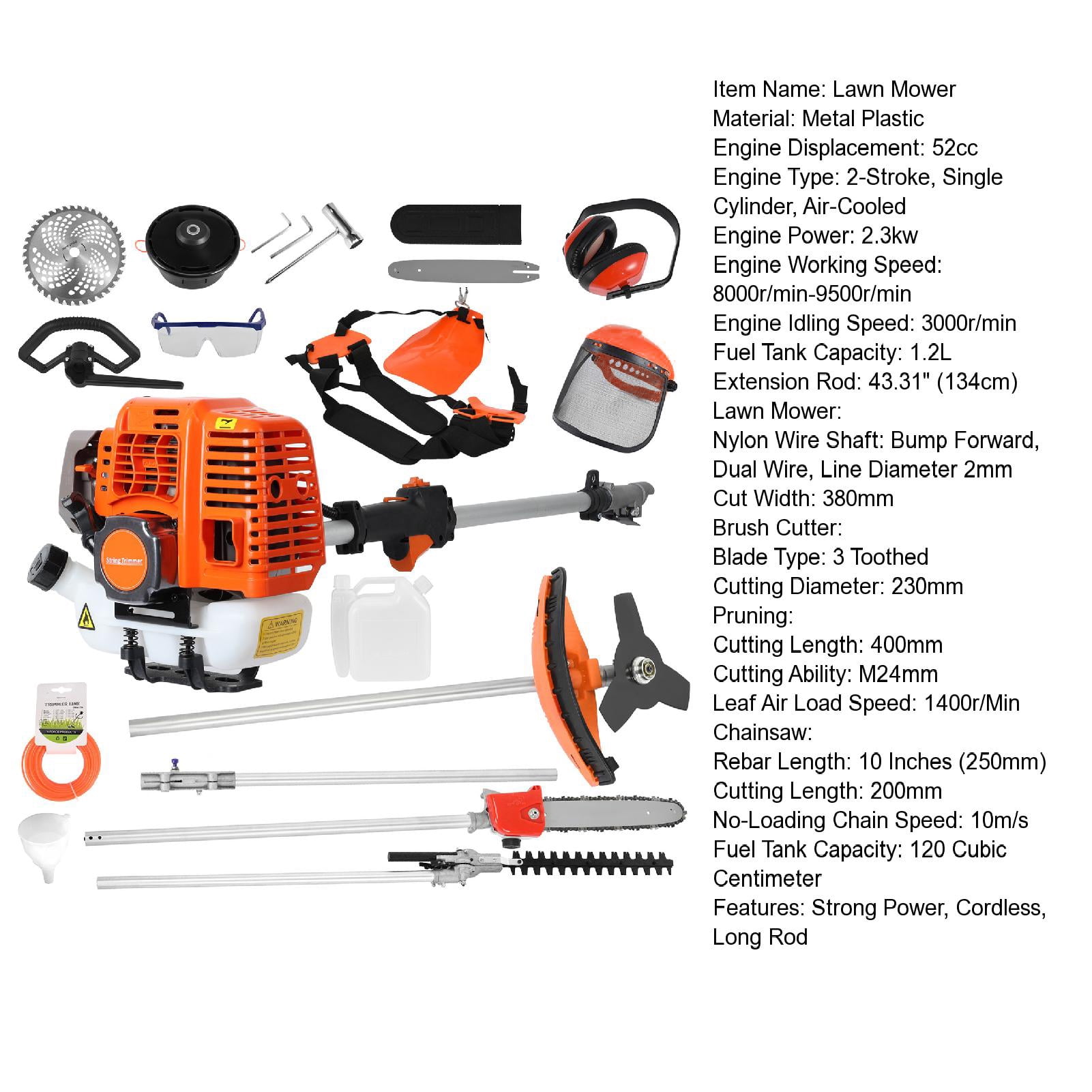 Happydeer 5-in-1 Gas String Trimmer and Brush Cutter Multi-Tool System (Orange, 52cc) xuxty