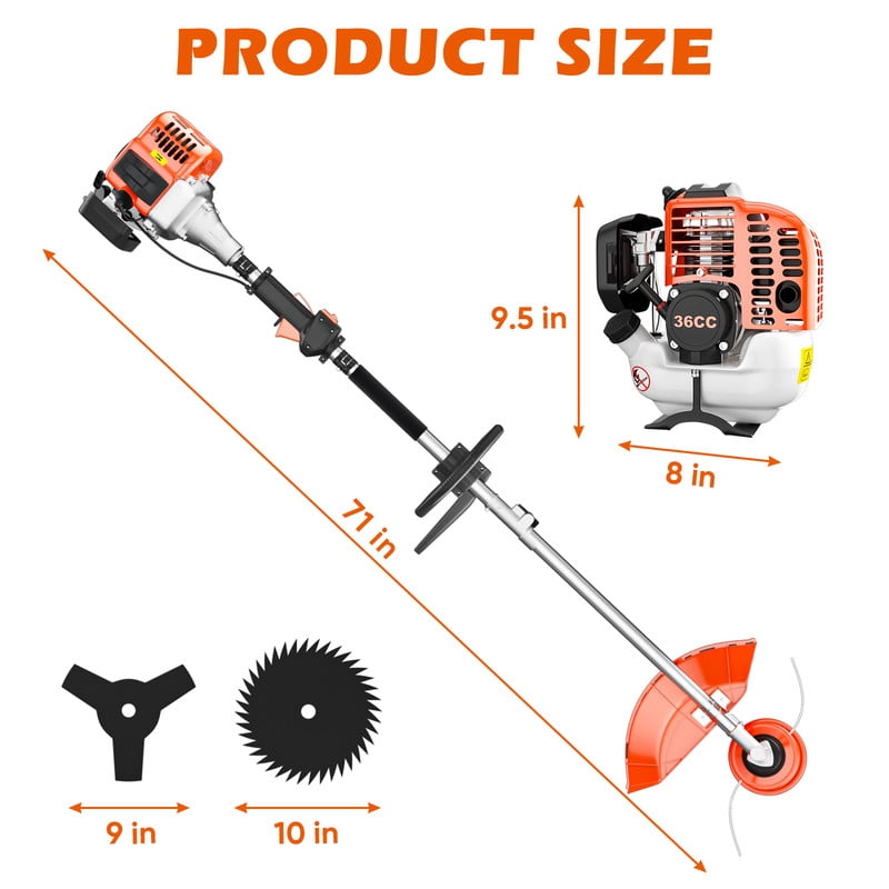 Baotree 36cc 2-Stroke Gas String Trimmer 3-in-1 Lawn Mower and Weed Cutter (Orange, 750W) 8pqbu