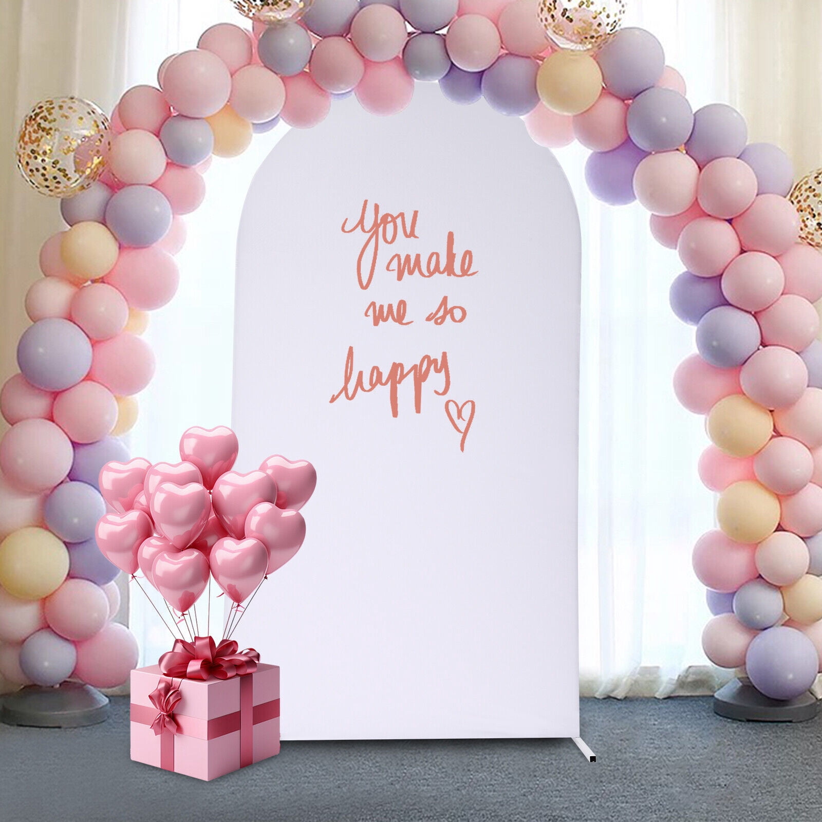 Generic Balloon Arch Frame Kit Wedding Backdrop Stand with Cloth Cover (White, 47.28 in x 19.68 in x 86.64 in) t105b
