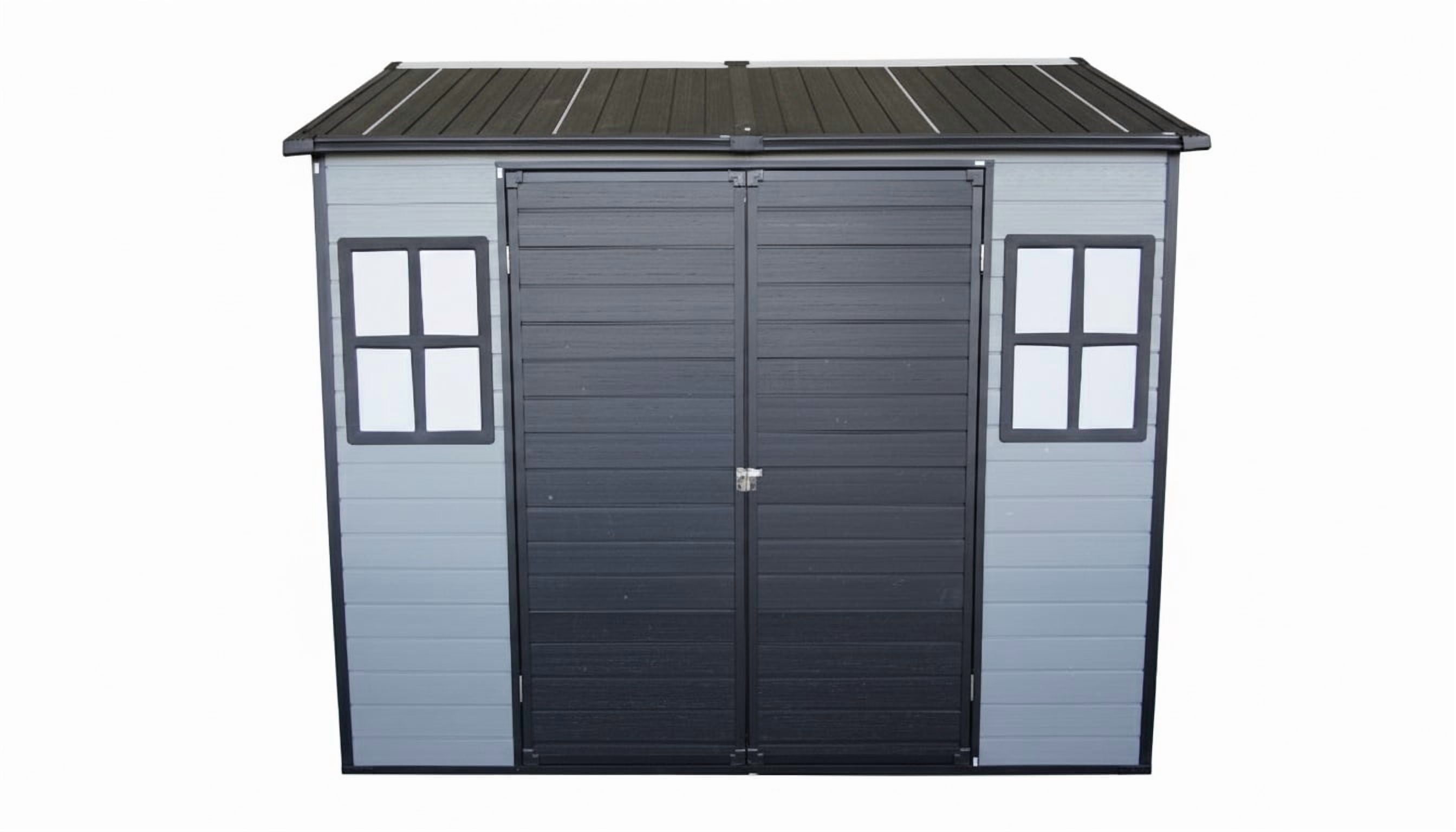 DELICOZE Outdoor Resin Garden Tool Shed with Floor, 2 Windows, and Lockable Door (8 ft x 6 ft) kfcda