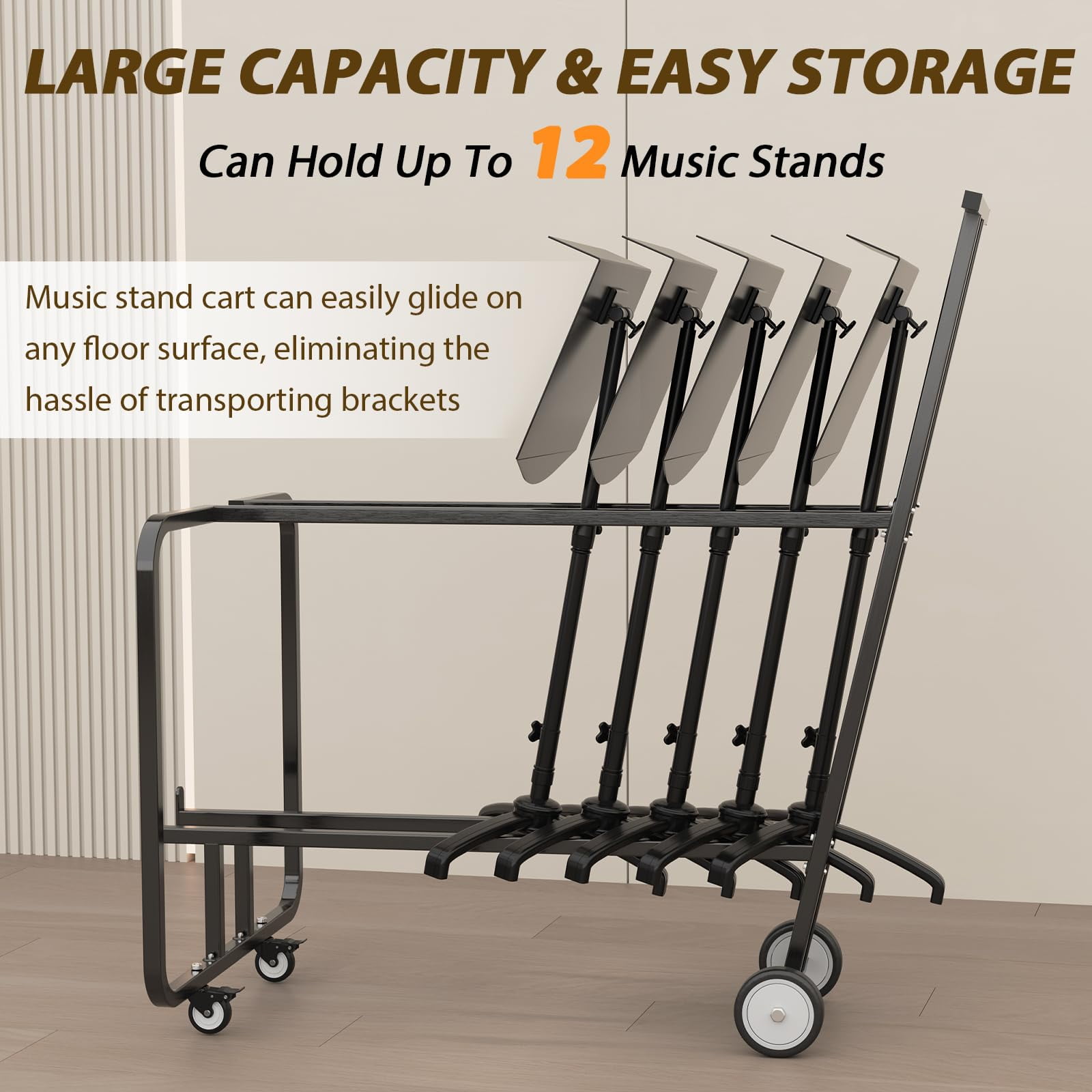 Beciety Music Stand Cart with Wheels, Portable Metal Storage Dolly (Black, 12-Stand Capacity) xgsqa