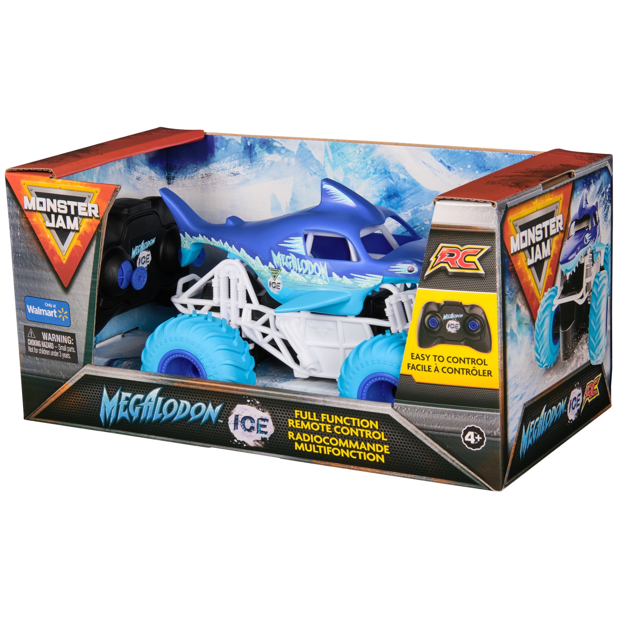 Monster Jam Megalodon Ice RC Monster Truck, Remote Control Off-Road Vehicle (Blue, 1:24 Scale) 3xwjs