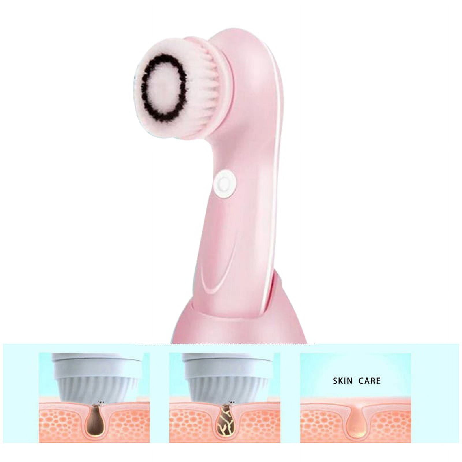 Musment Electric Facial Cleansing Brush, Waterproof Rotating Face Scrubber with 3 Brush Heads (Pink) pek5u