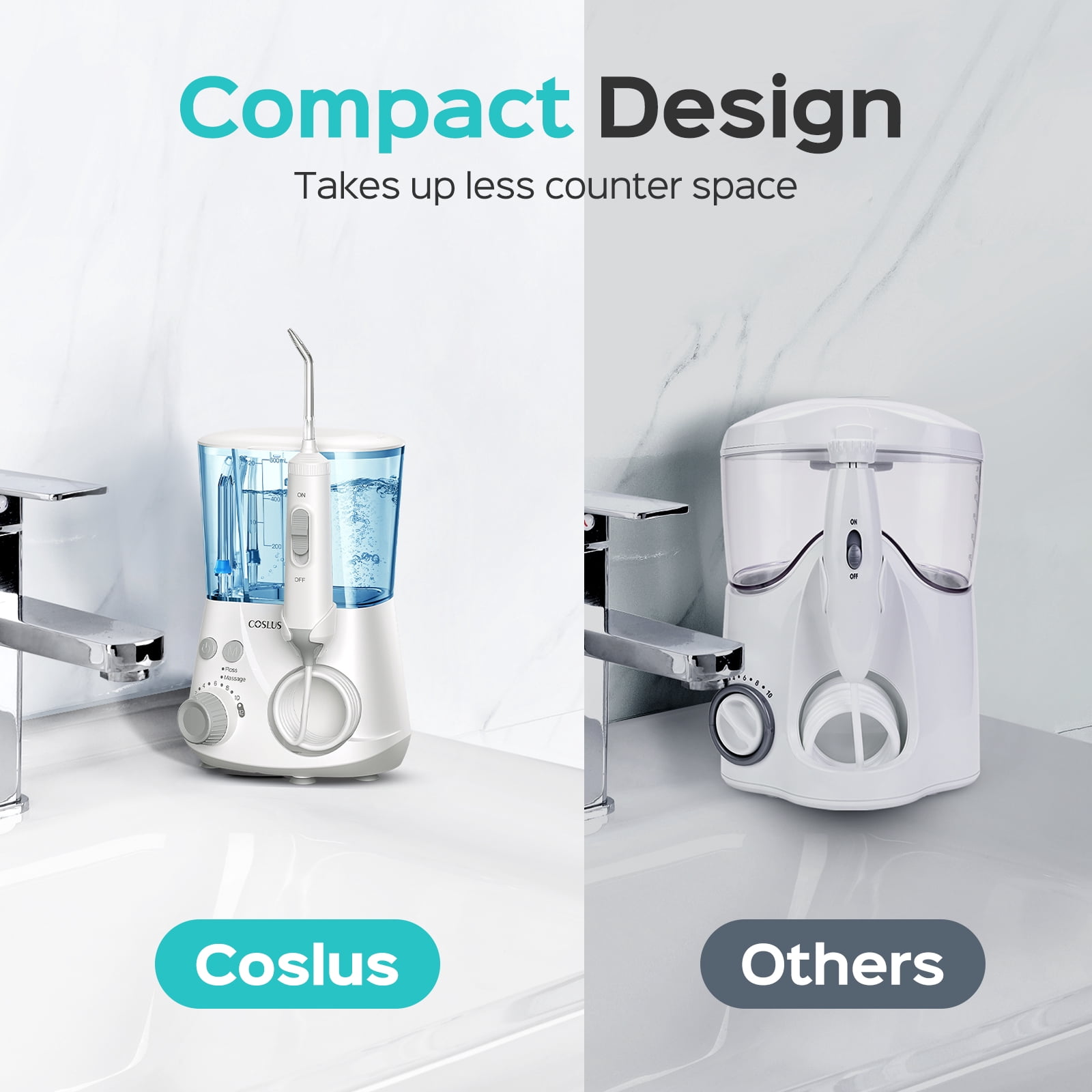 COSLUS EX2 Water Flosser for Teeth, Professional Dental Oral Irrigator with 12 Pressure Settings (White, 20.3 fl oz) ok26h
