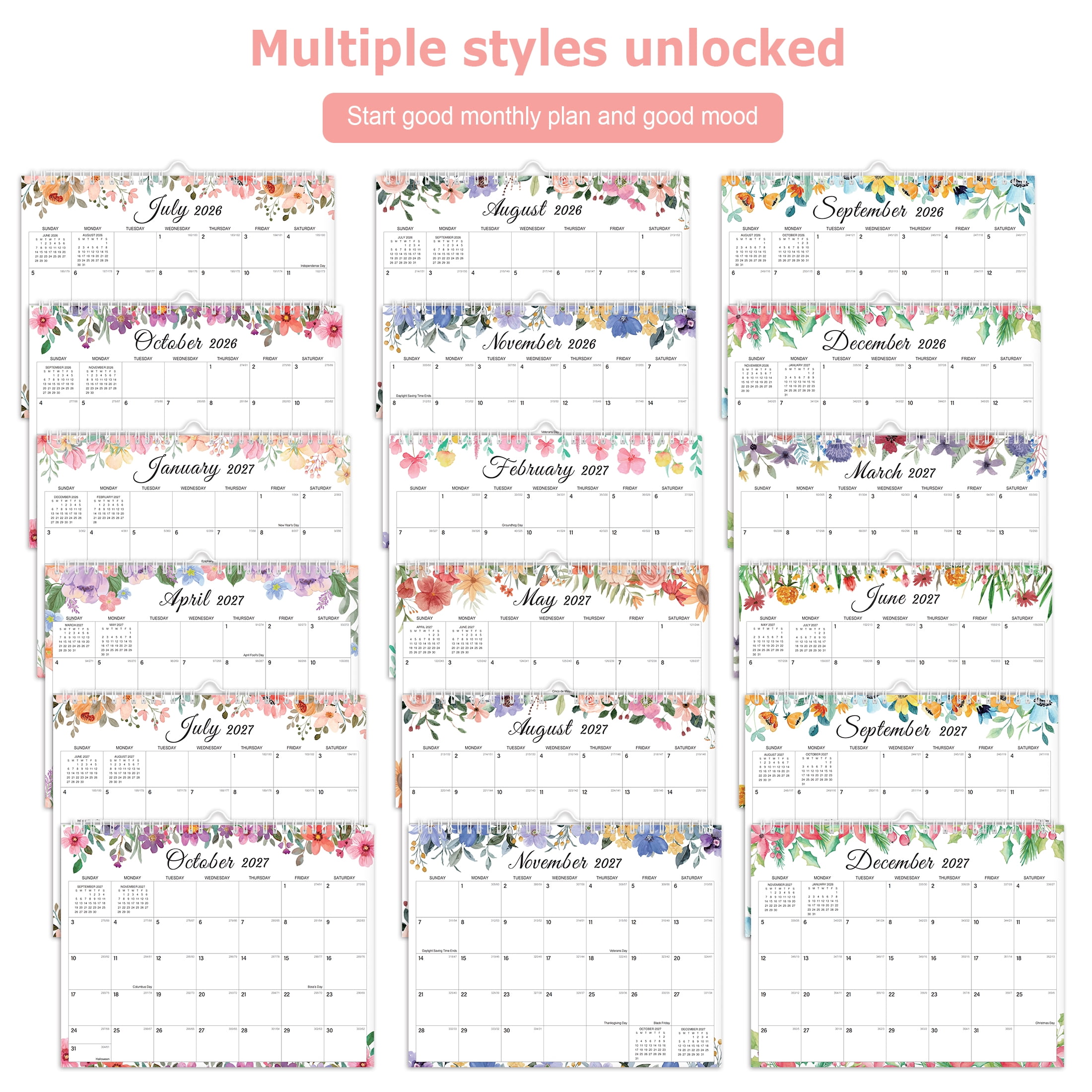 ViVin Monthly Wall Calendar, 18-Month Planner with Floral Designs (8.5 in x 11 in) 3t22o
