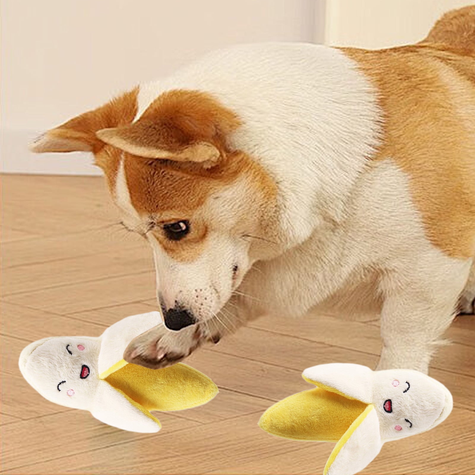 Sgeqmo Plush Banana Chew Toy for Dogs and Cats (Yellow, 2 Pack, 6.3 in) 3bggc