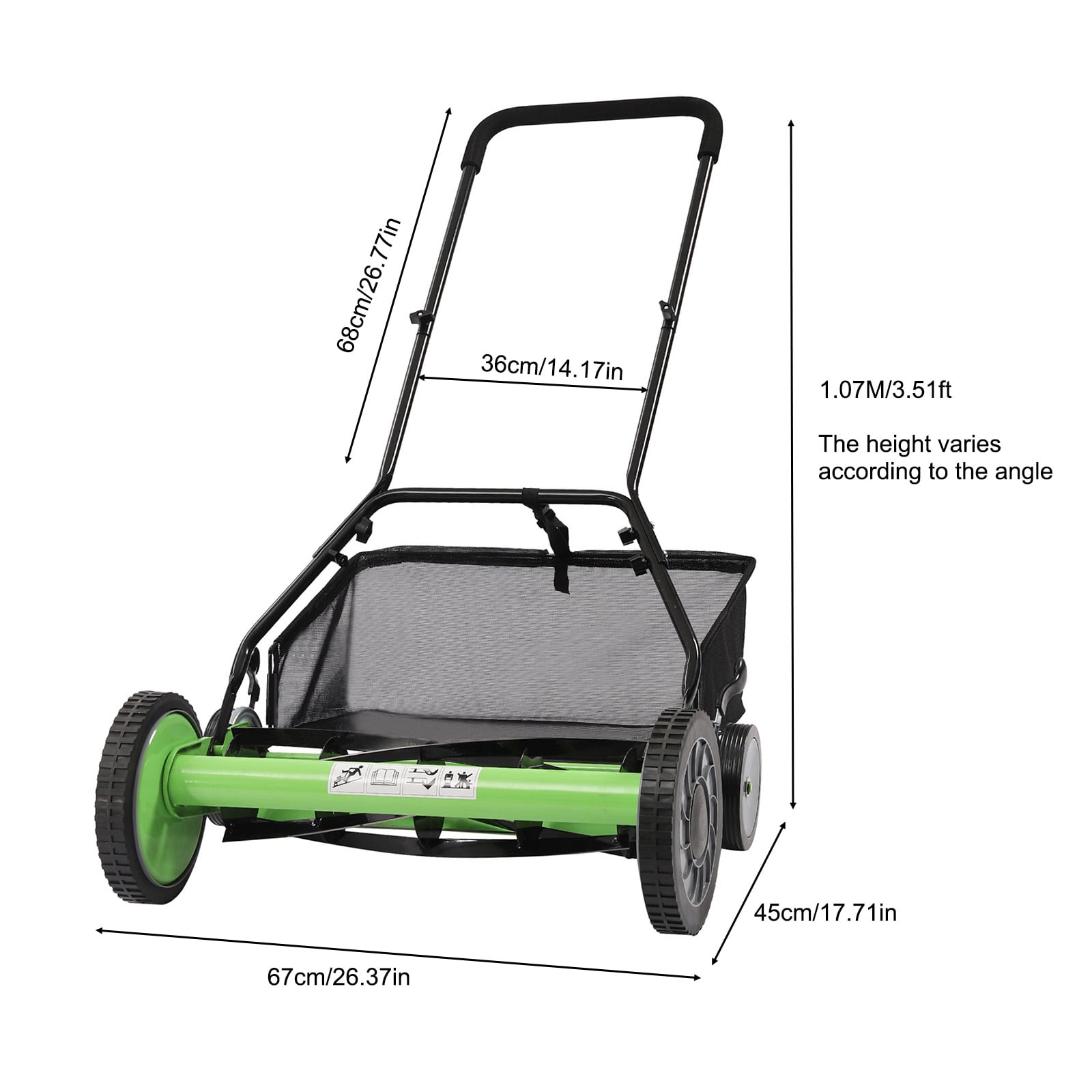 Hesries Manual Reel Lawn Mower, 20 Inch Push Grass Cutter with Grass Catcher (20 in) t9c39