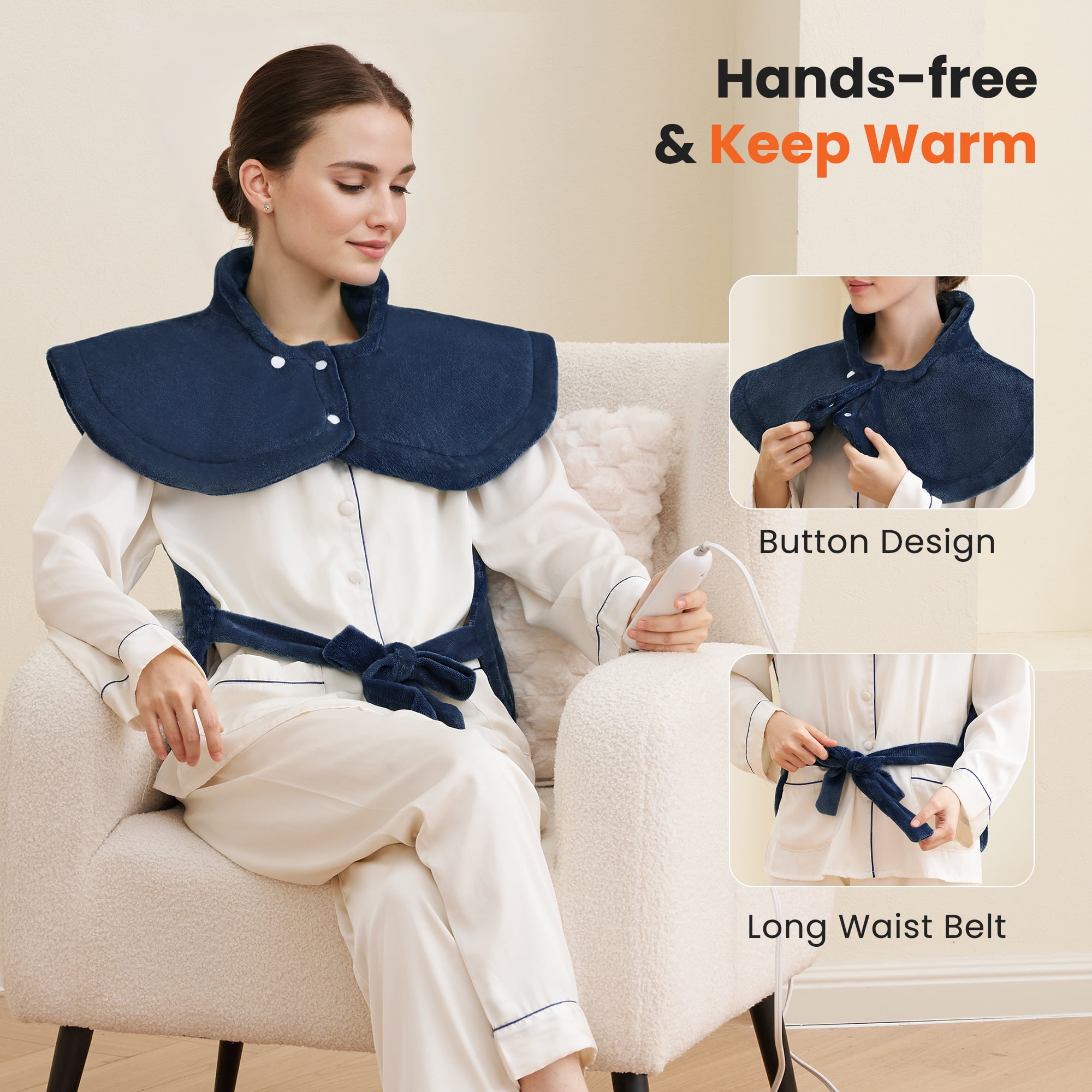 MaxKare Ultra Soft Heating Pad for Full Body Pain Relief with 4 Heat Settings and Auto Shut-off (Navy Blue, 24 in x 33 in) 2tib7