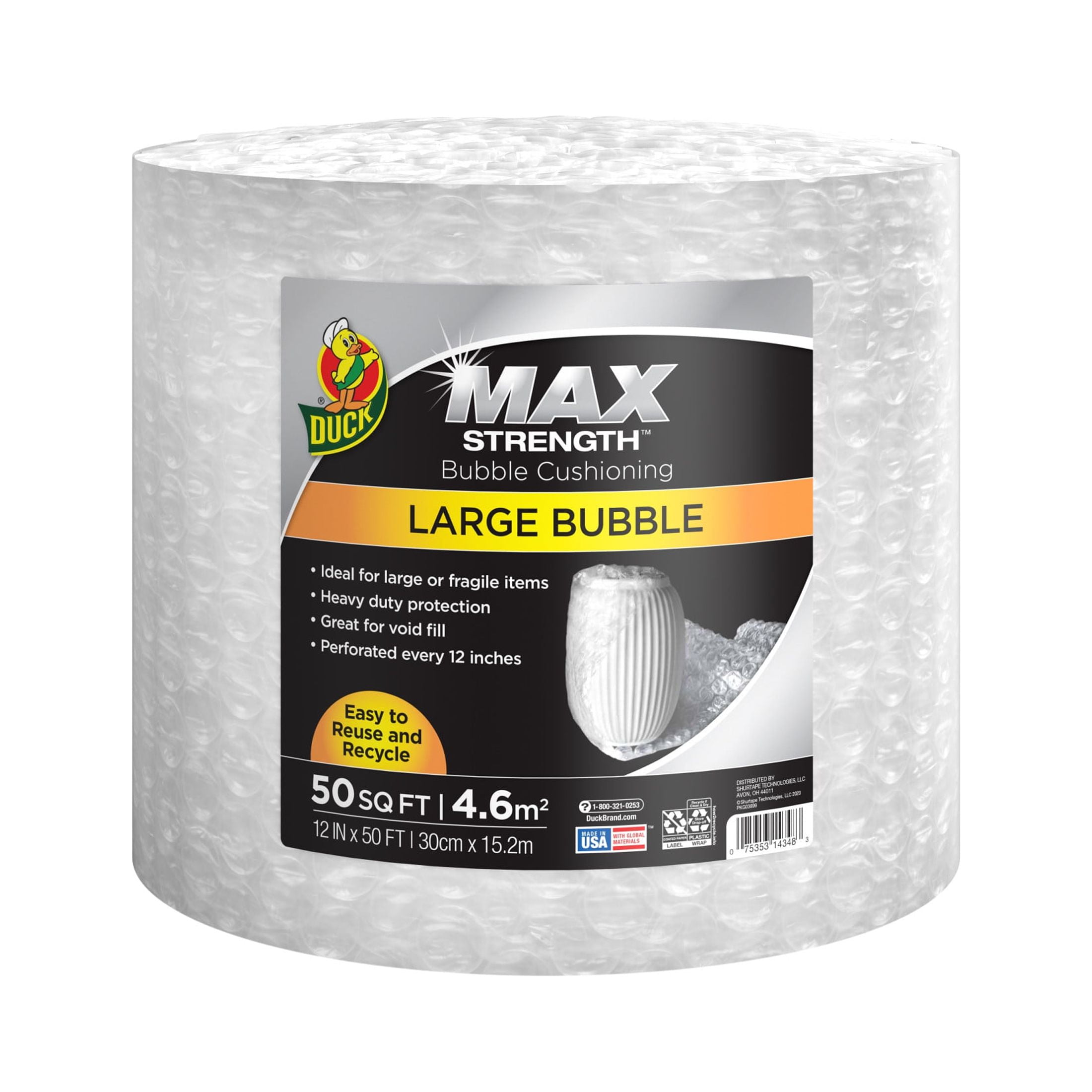 Duck Brand Max Strength Bubble Cushioning Wrap (Clear, 12 in x 50 ft) kjd4u