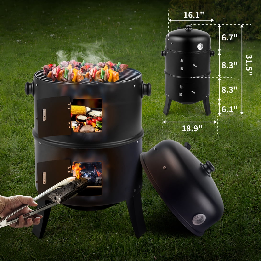 JAMPOOCA 31 in Steel Charcoal Smoker, Heavy Duty Round BBQ Grill with Adjustable Vent System (Black, 31 in) j7yyx - Image 6