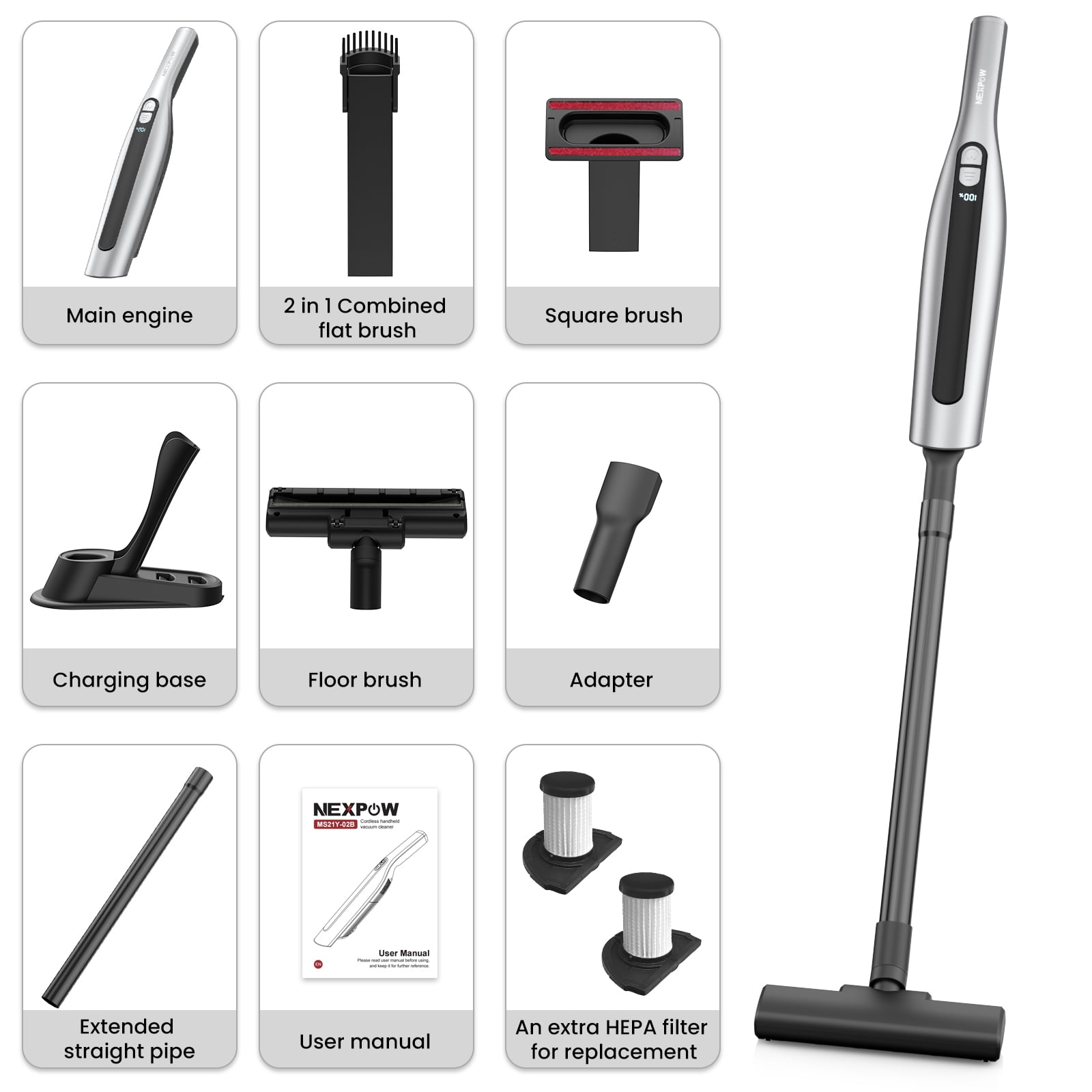 AUOSHI Cordless Handheld Vacuum Cleaner, 18KPa Strong Suction, Portable Car and Home Vacuum with Multiple Attachments (Silver, 6.76 fl oz) uyhfo