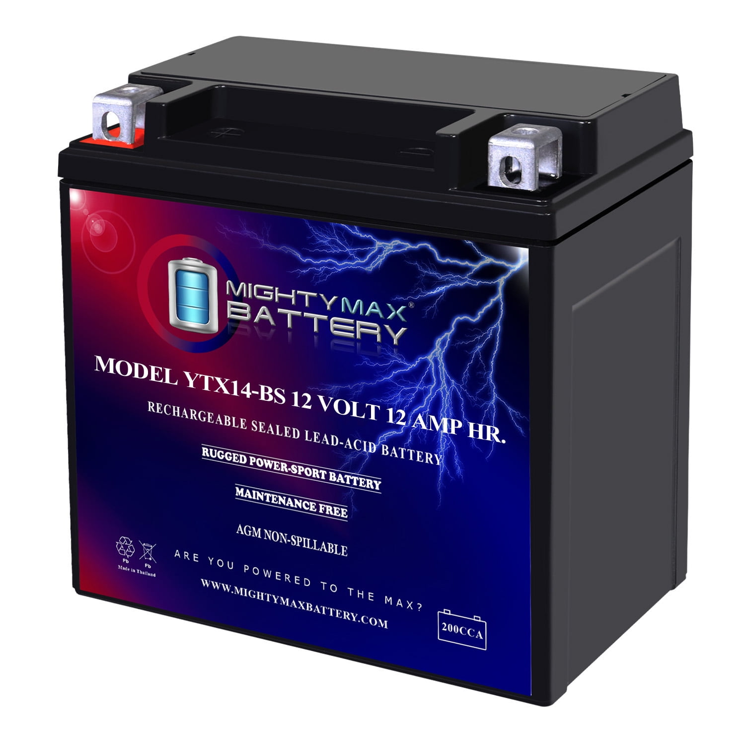 Mighty Max Battery YTX14-BS Replacement Battery for Honda TRX300 TRX350 TRX400 TRX420 (12V, 12AH) qmrf7