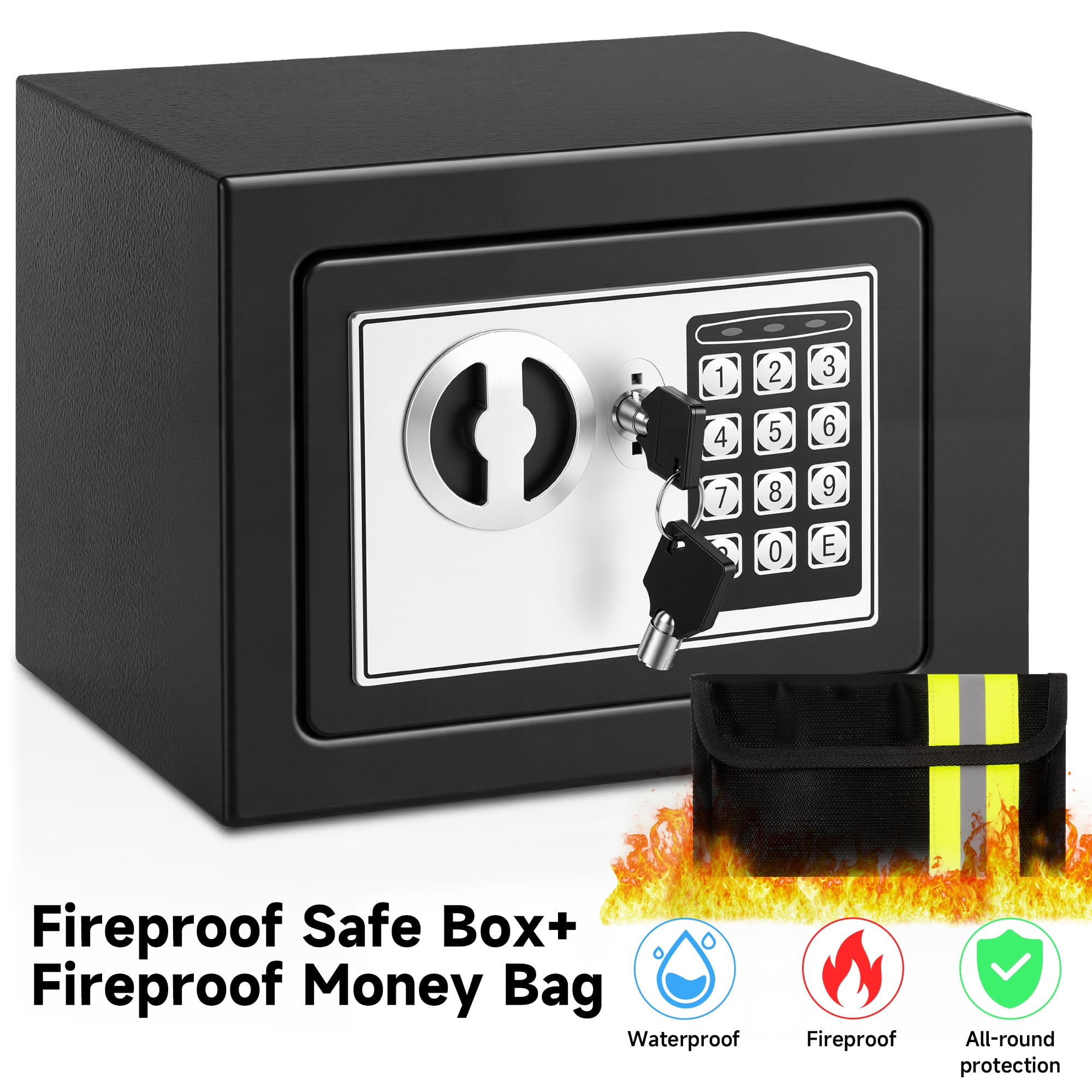 LOCKSWORTH Electronic Digital Safe Box for Home, Heavy-Duty Steel Security Lock Box with Fireproof Money Bag (Black, 0.25 Cubic Feet) 1aw2a