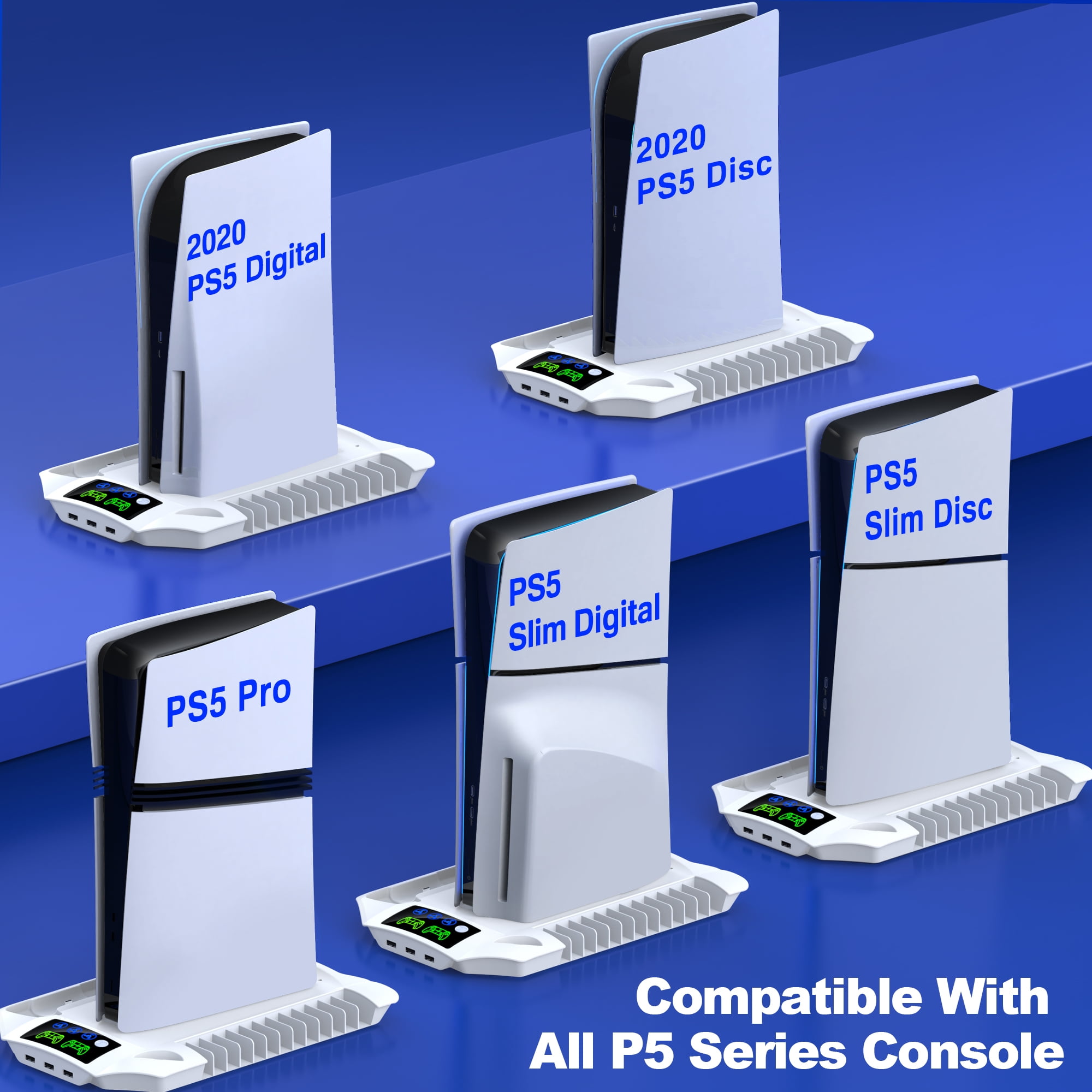 Beboncool PS5 Cooling Stand with Dual Controller Charger and Game Storage (White, 1 Pack) 3icr3