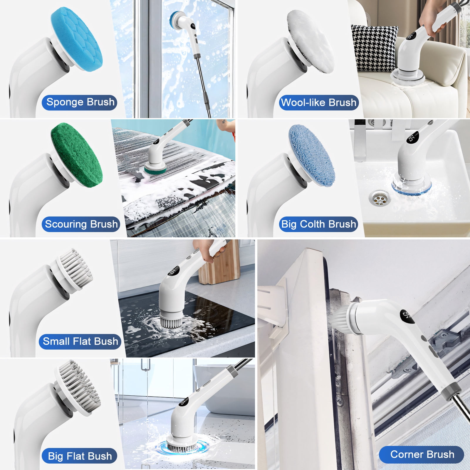Amiluo Electric Spin Scrubber, Cordless Bathroom Cleaning Brush with Extension Handle and 7 Replaceable Heads (50 in) 2168s