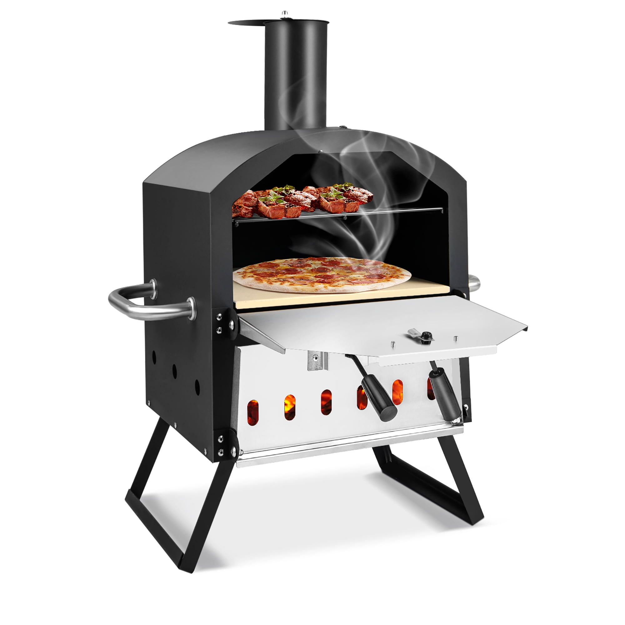 Costway 2-Layer Wood Fired Pizza Oven Outdoor Grill with Waterproof Cover (12 in x 12 in) m0tke