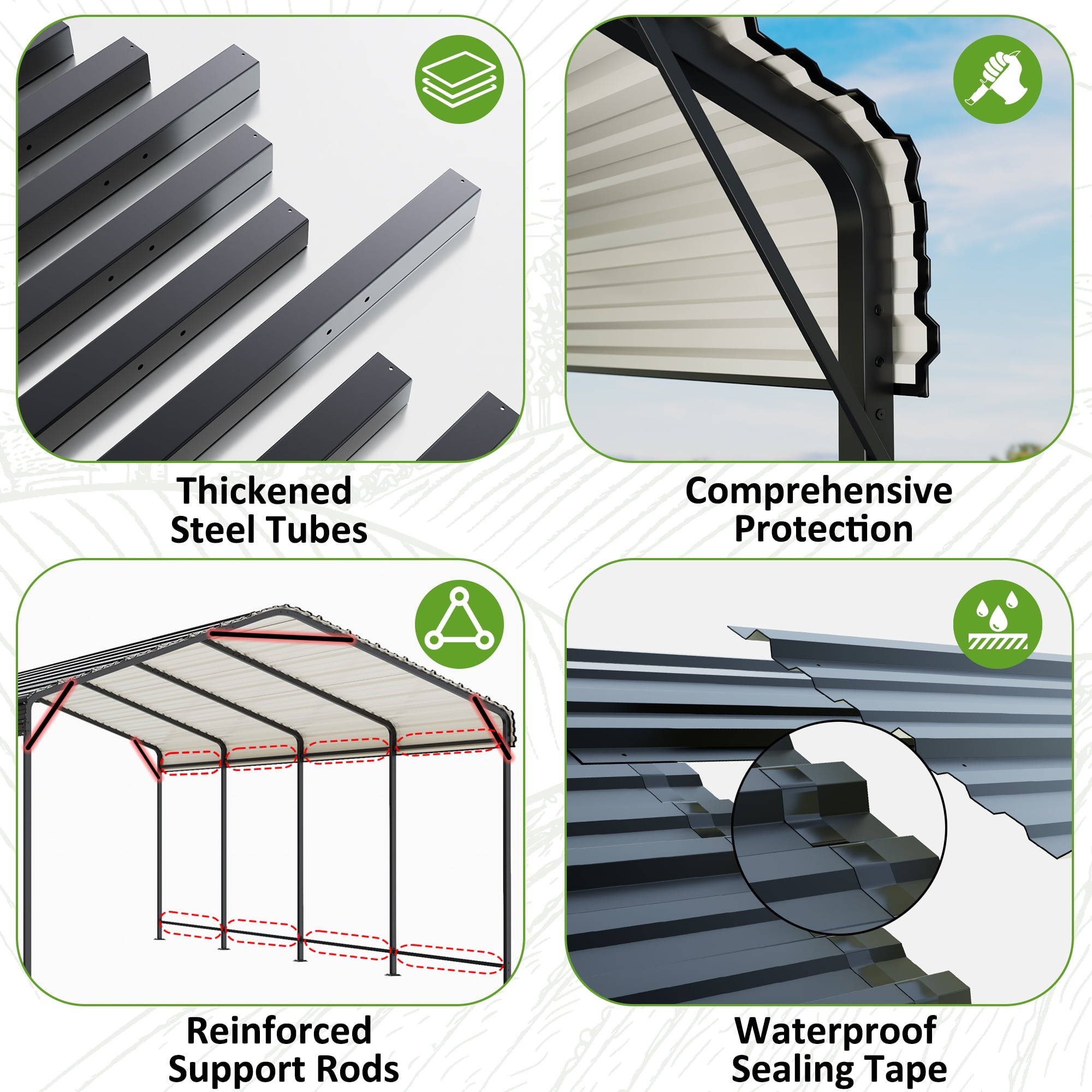 NETAJE Heavy Duty Metal Carport, Galvanized Steel Roof Outdoor Shelter for Vehicles (12 ft x 20 ft) vzc3b