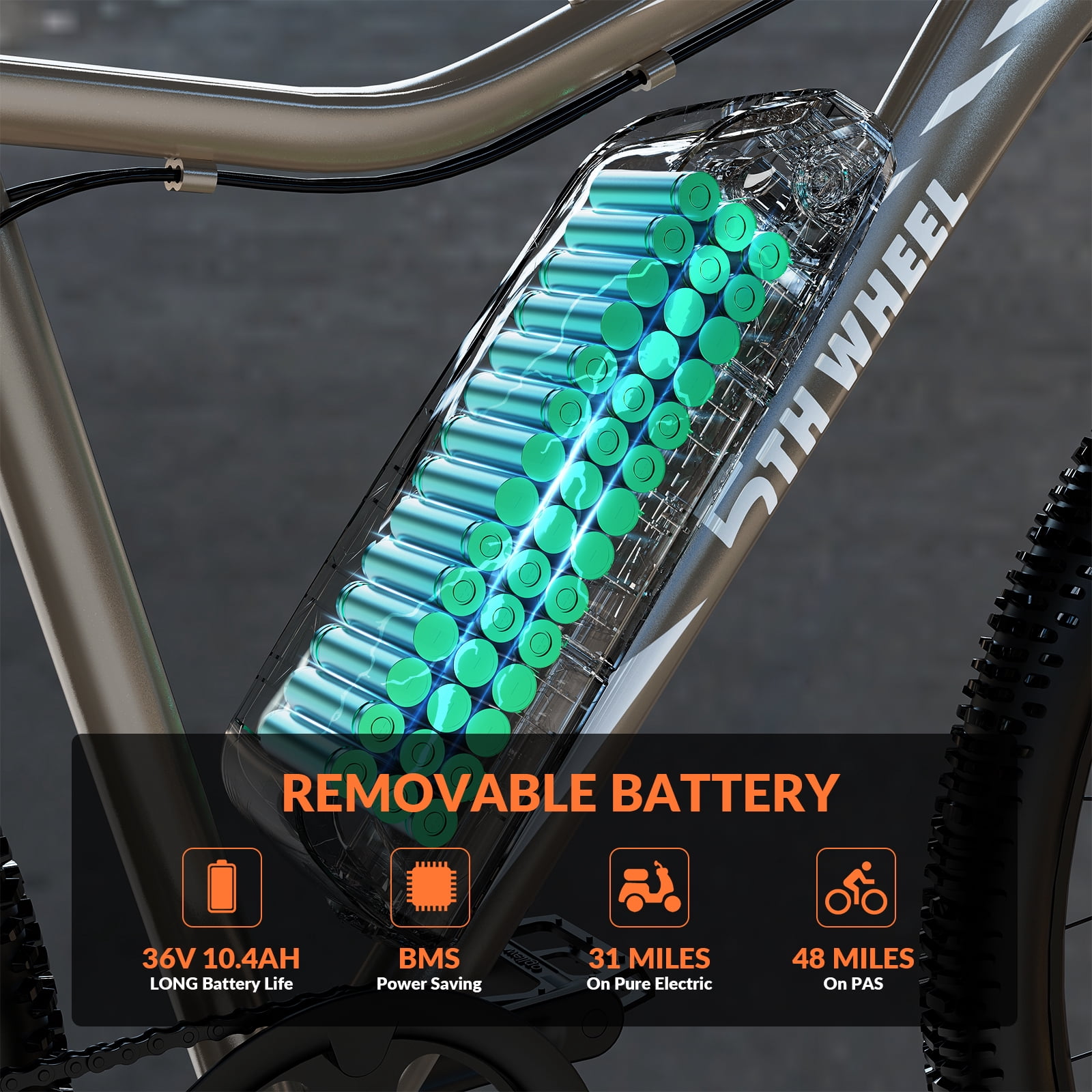 5TH WHEEL WLB17 Electric Bike for Adults, 500W Peak Motor with 36V 10.4Ah Removable Battery, 7-Speed Commuter E-Bike (26 in) qkrl8