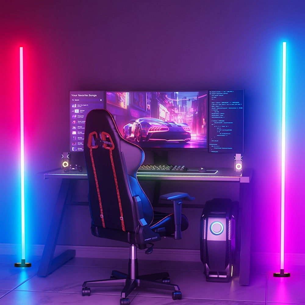Finedea Smart RGB LED Corner Floor Lamp, Music Sync Color Changing Mood Lighting with App Control (56 in) 48vrk
