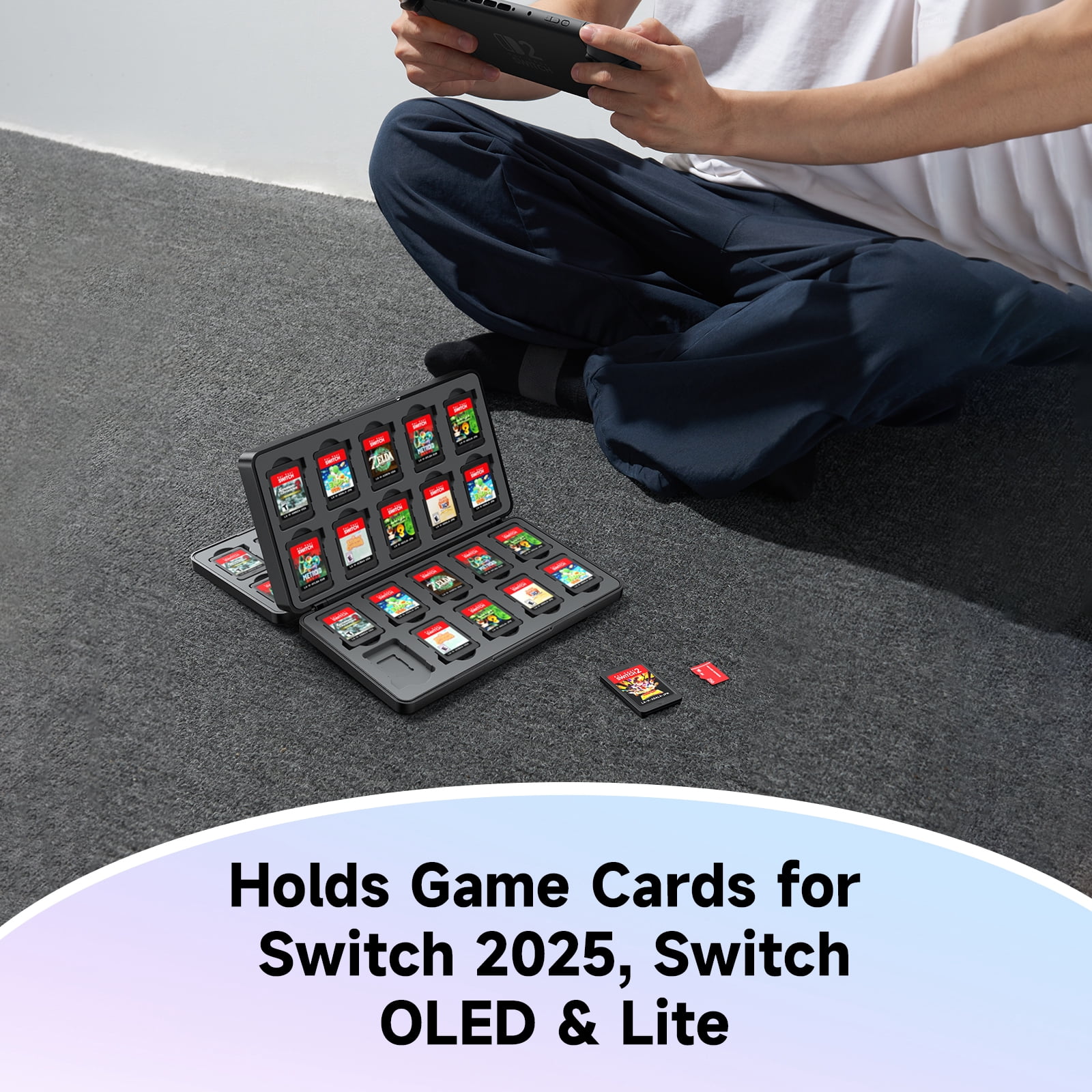 JSAUX Game Card Case for Nintendo Switch 2, Switch OLED, and Lite (40-Slot, Black, 6.18 x 3.54 x 1.06 in) hs13j