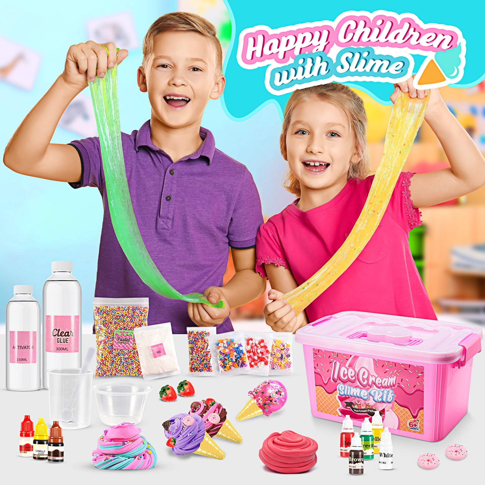 ATOPDREAM DIY Ice Cream Slime Making Kit for Kids Creative Craft Activity Set (Pink, 1 Pack) uj7w7