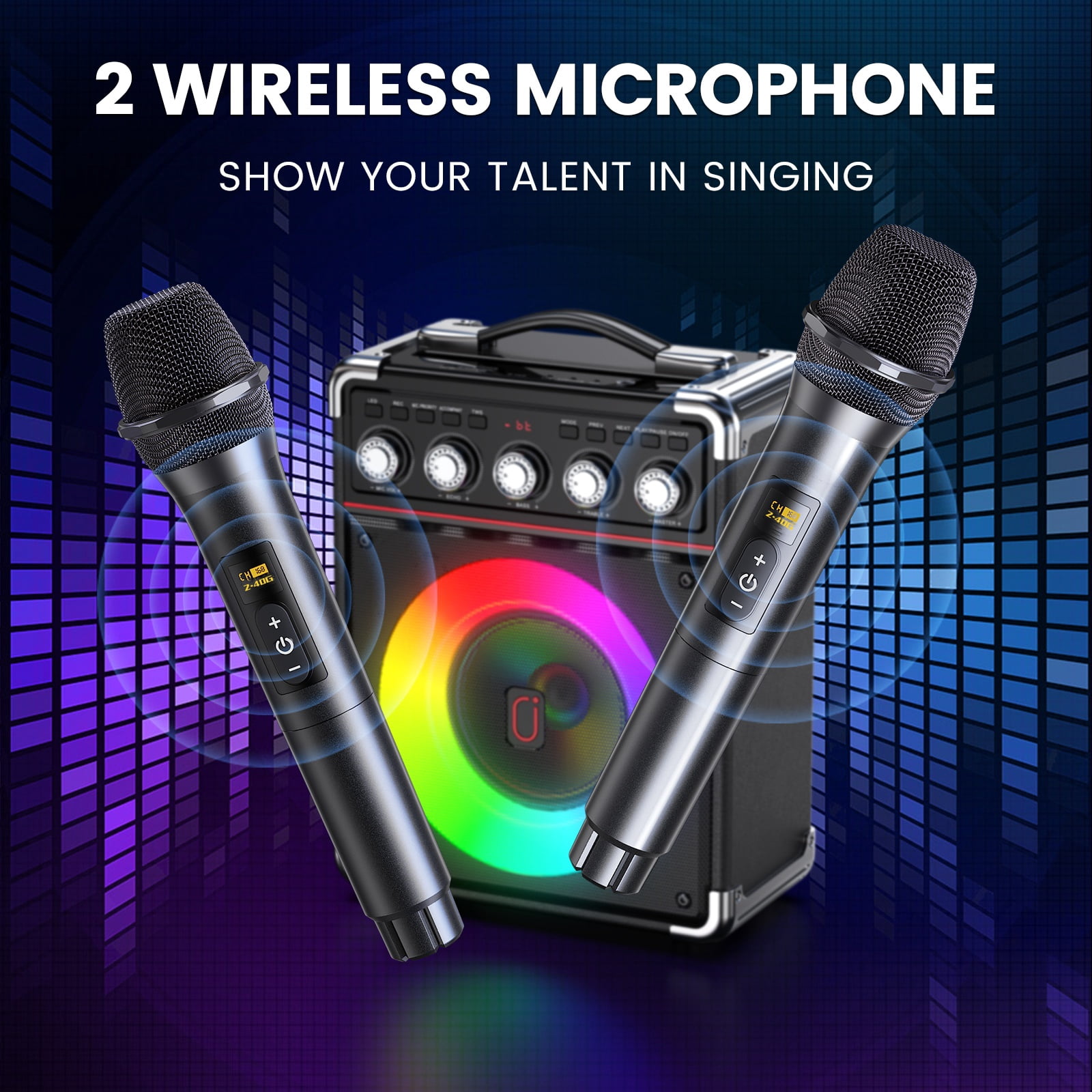 JAUYXIAN Portable Karaoke Machine with 2 Wireless Microphones, Bluetooth Speaker System for Parties (Black, 6.5 in Subwoofer) 0blqp