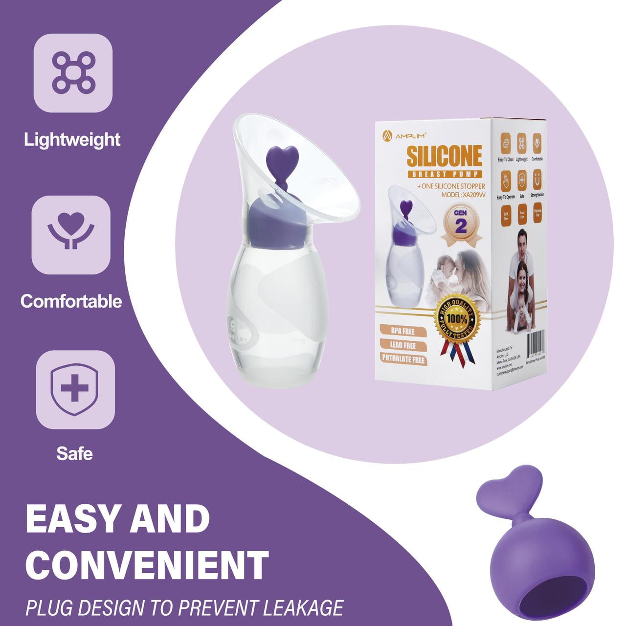 Amplim Manual Silicone Breast Pump, Portable Hand-Operated Milk Collector (Clear, 4 oz) xfqg9
